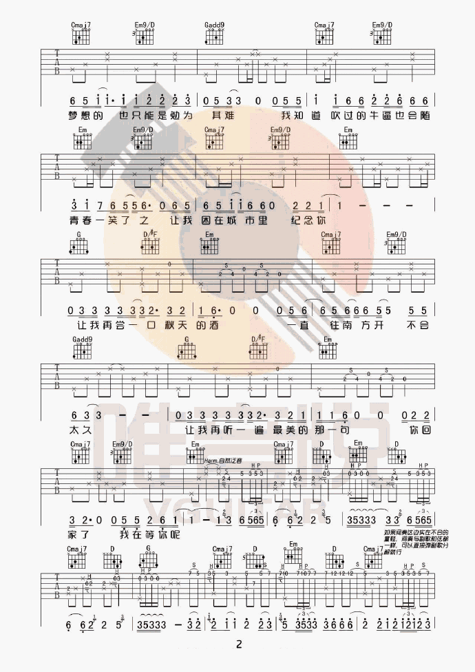 宋冬野_安和桥_G调原版吉他弹唱六线谱_安河桥教学视频