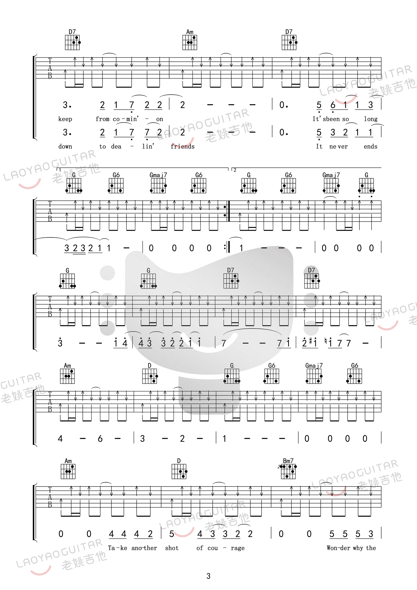 Tequila_Sunrise吉他谱_老鹰乐队_G调_弹唱教学视频