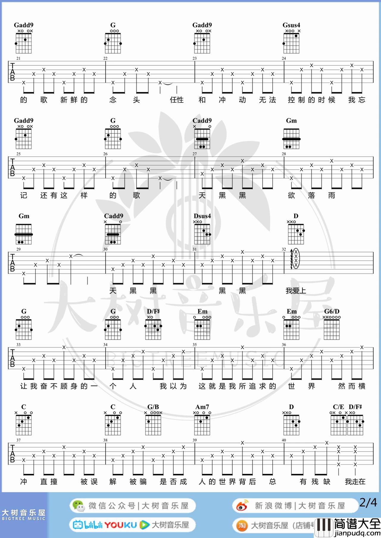 天黑黑吉他谱_孙燕姿_吉他弹唱视频教程