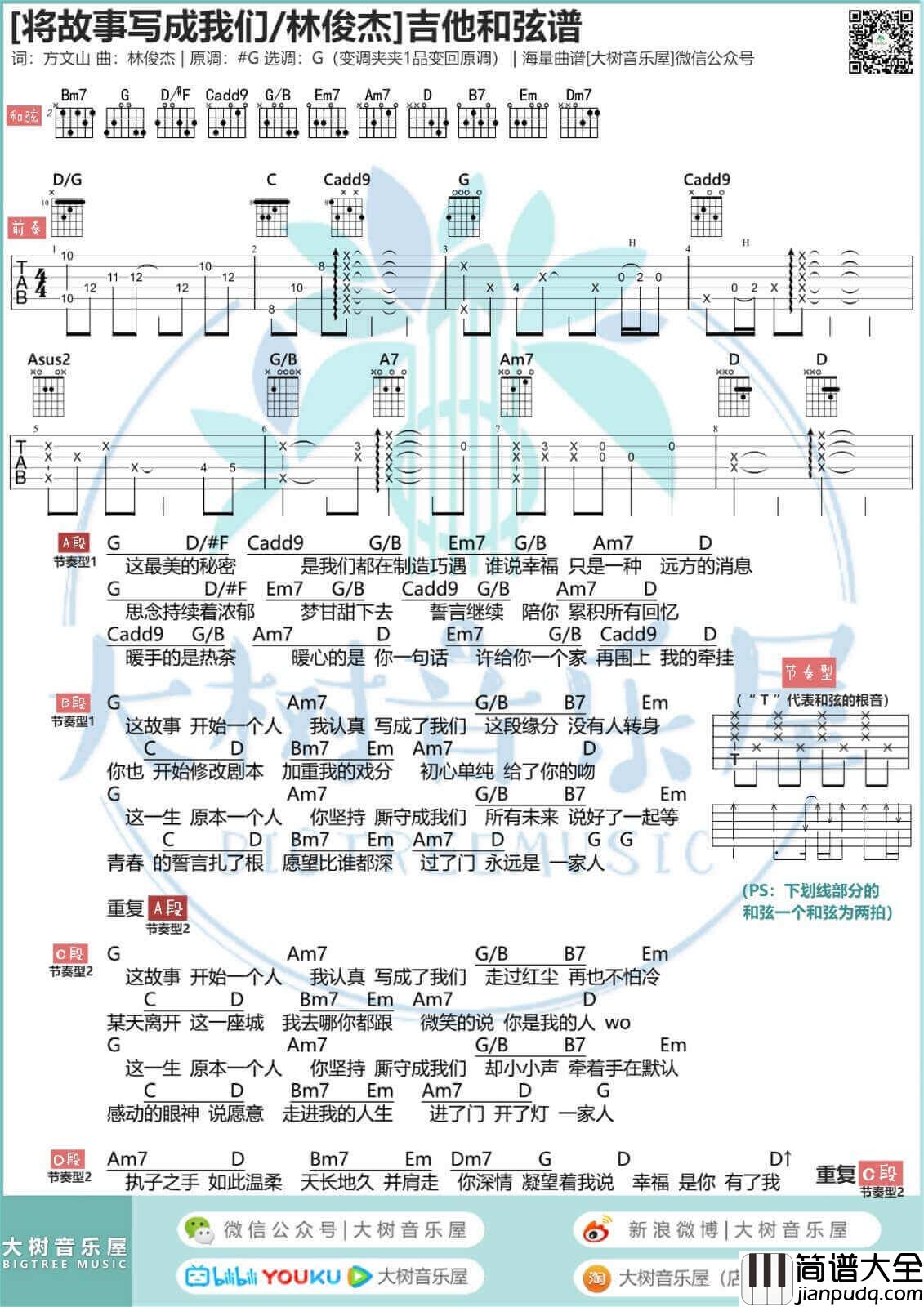 将故事写成我们吉他谱_G调高清版_林俊杰