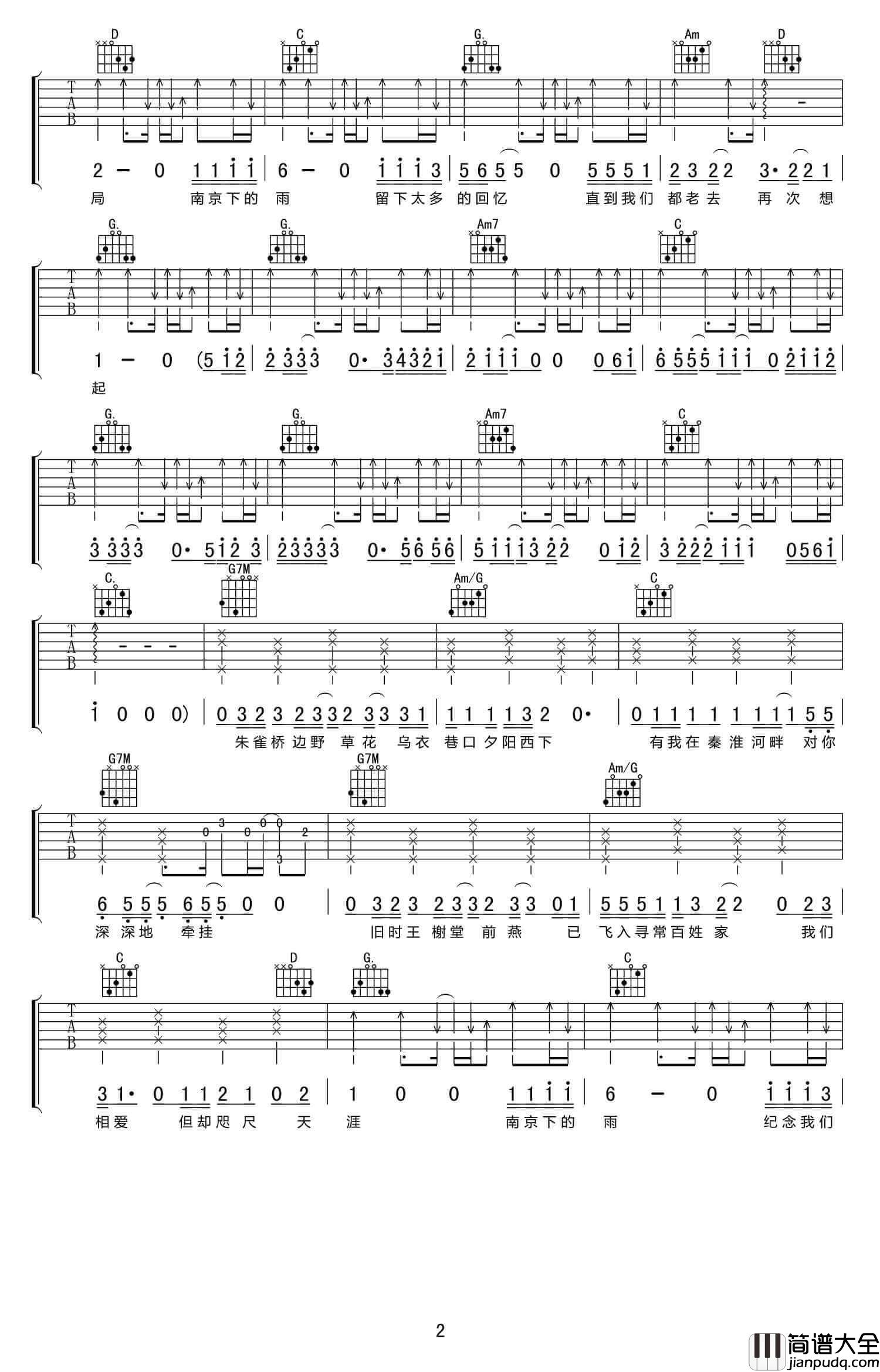 南京下的雨吉他谱_G调_念梦痕编配_刘小天