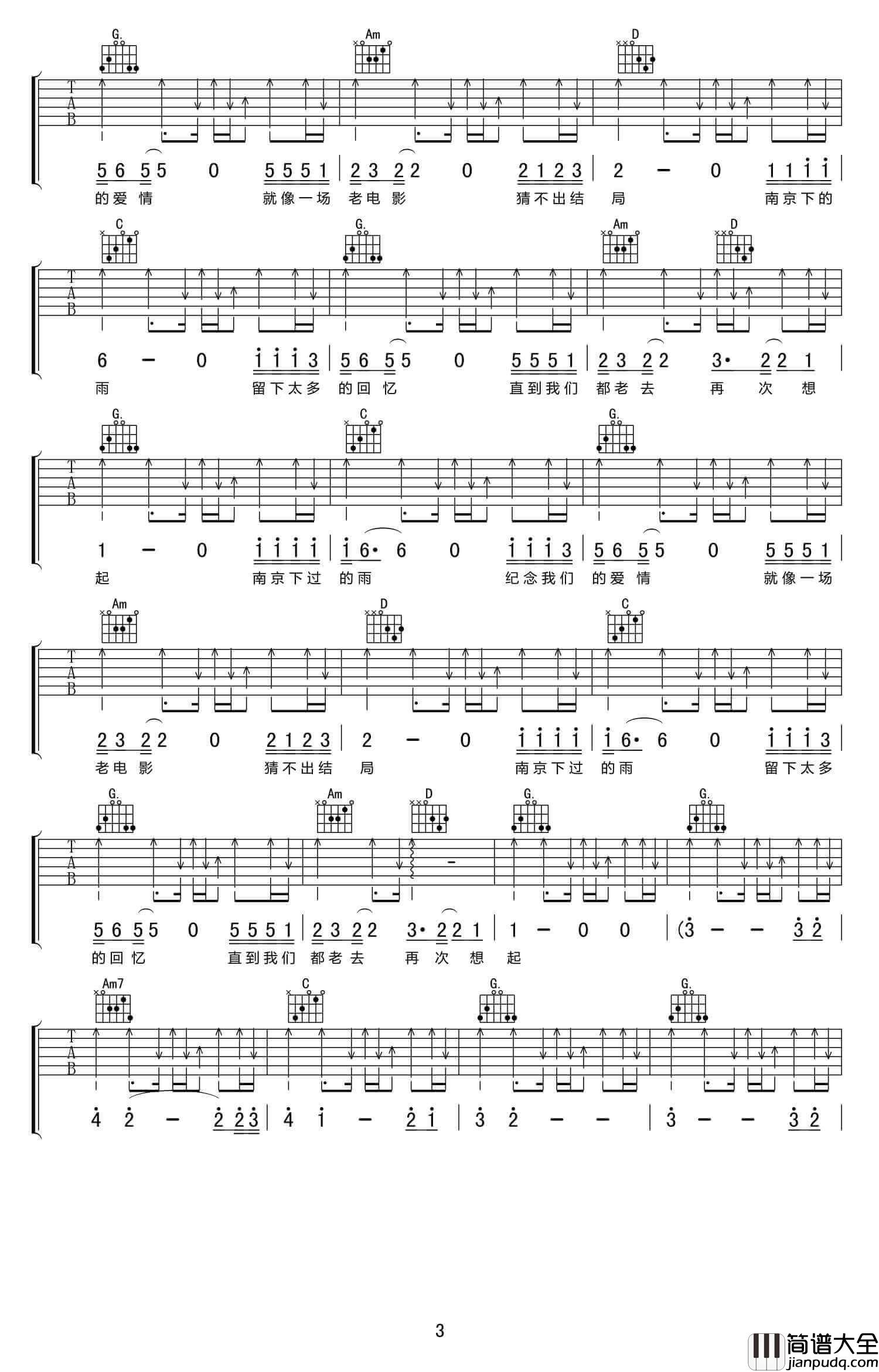 南京下的雨吉他谱_G调_念梦痕编配_刘小天
