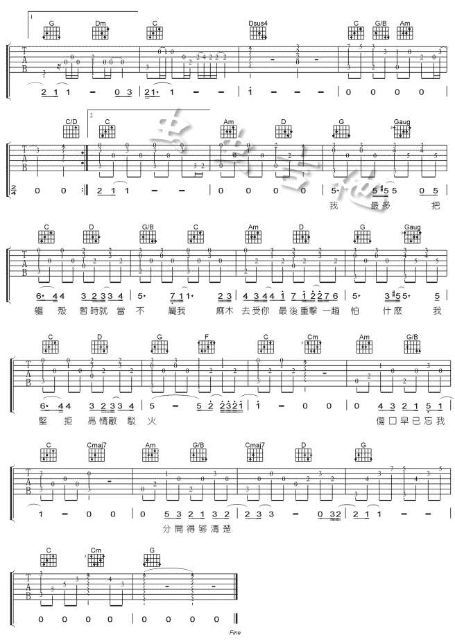 伤追人吉他谱_G调精选版_古巨基