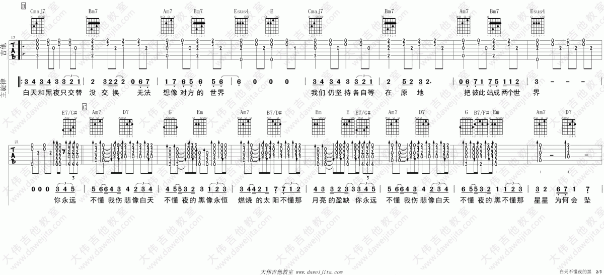 白天不懂夜的黑_G调吉他谱_那英