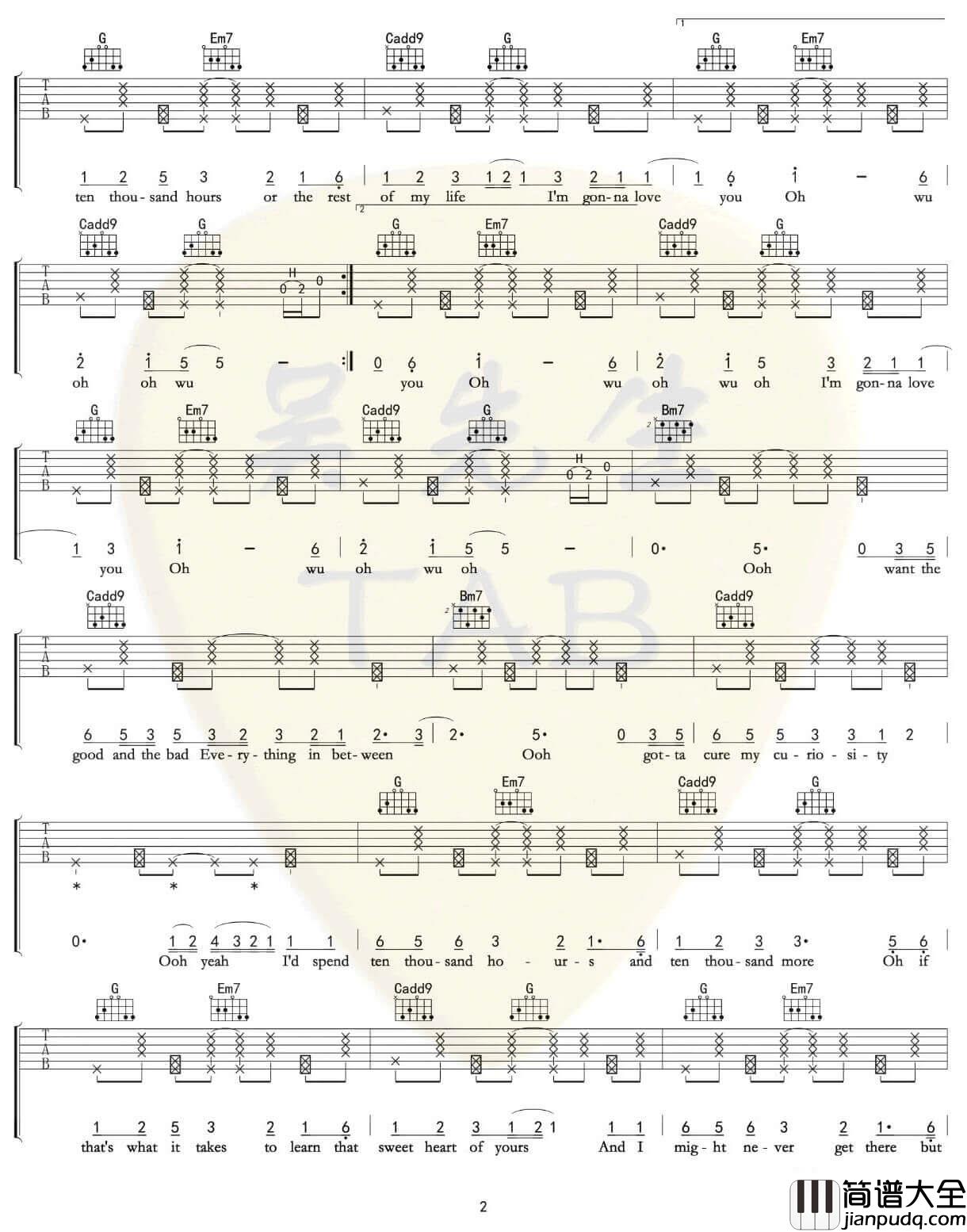 10000_Hours吉他谱_G调六线谱_Justin_Bieber