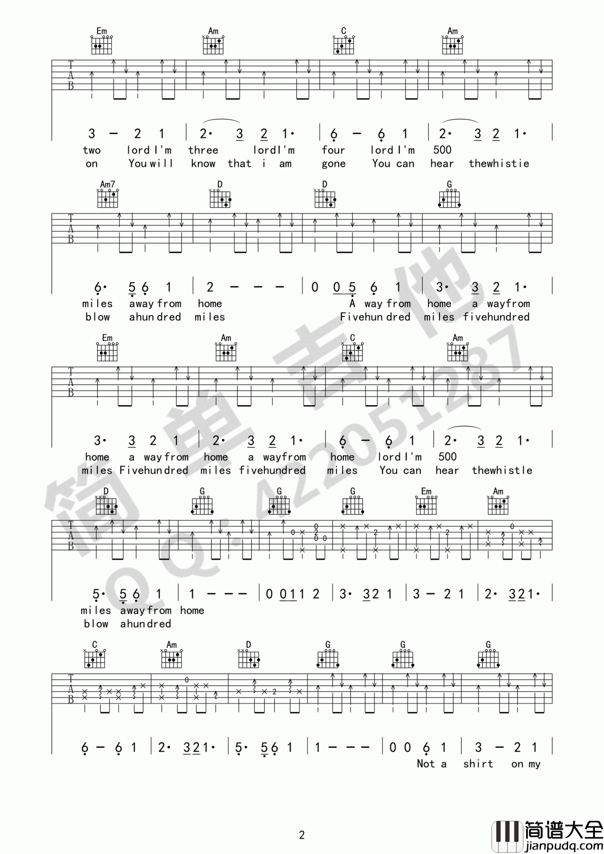 500_miles吉他谱_The_Brothers_Four_G调_原版