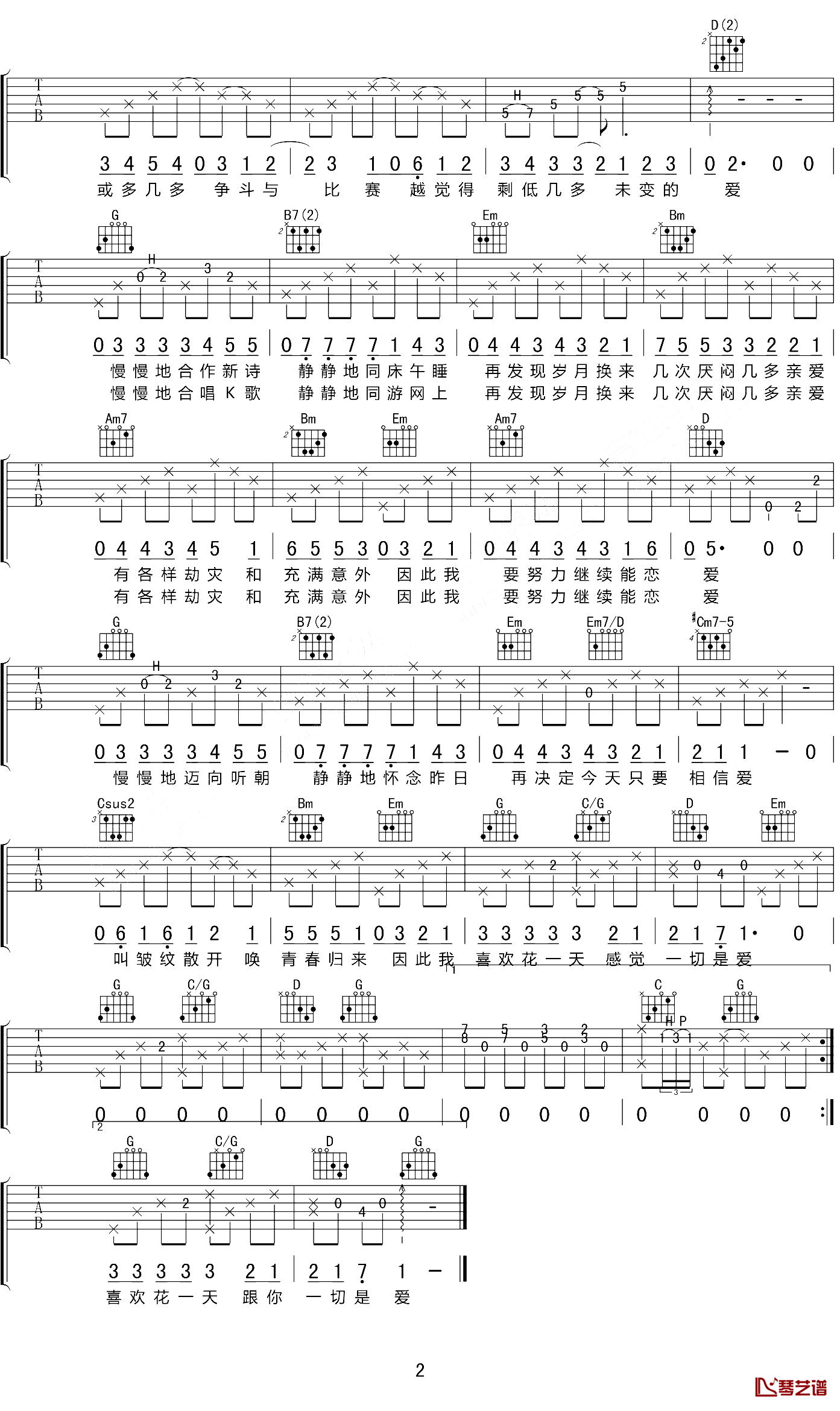 今天只做一件事吉他谱_G调六线谱_高清版_陈奕迅