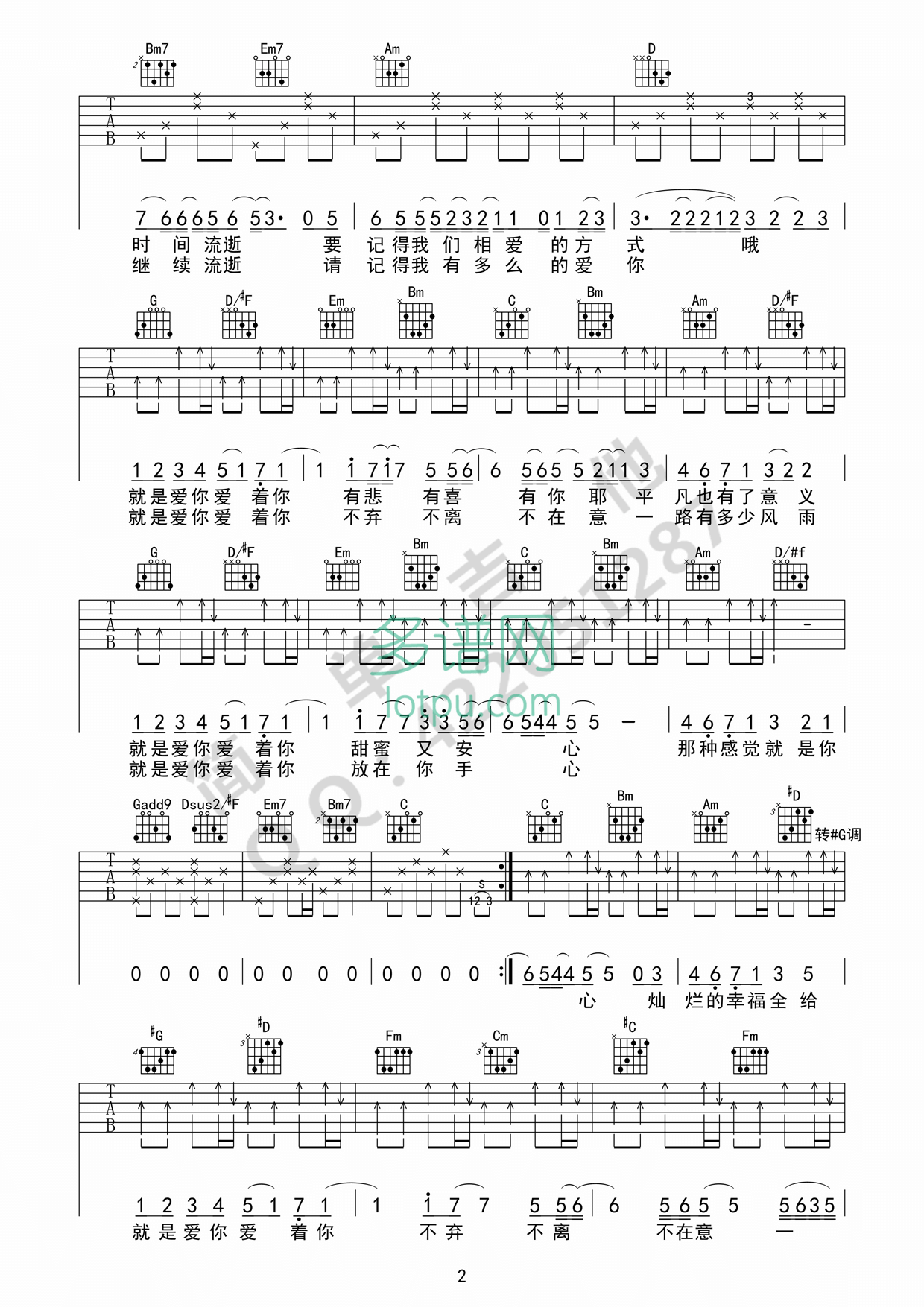 就是爱你G调吉他谱_G调六线谱_简单吉他编配_陶喆