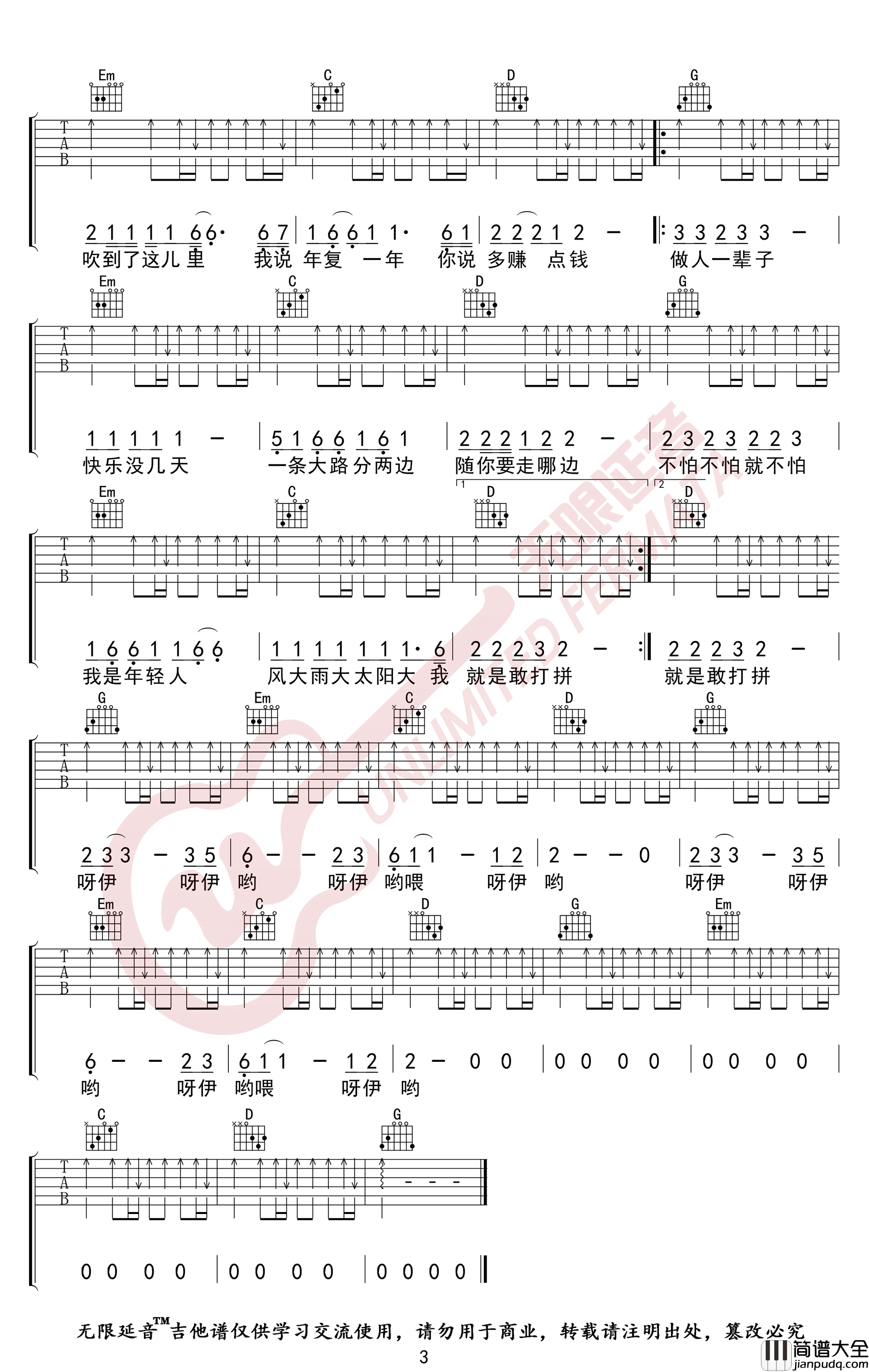 大田后生仔吉他谱_林启得_G调六线谱_高清版