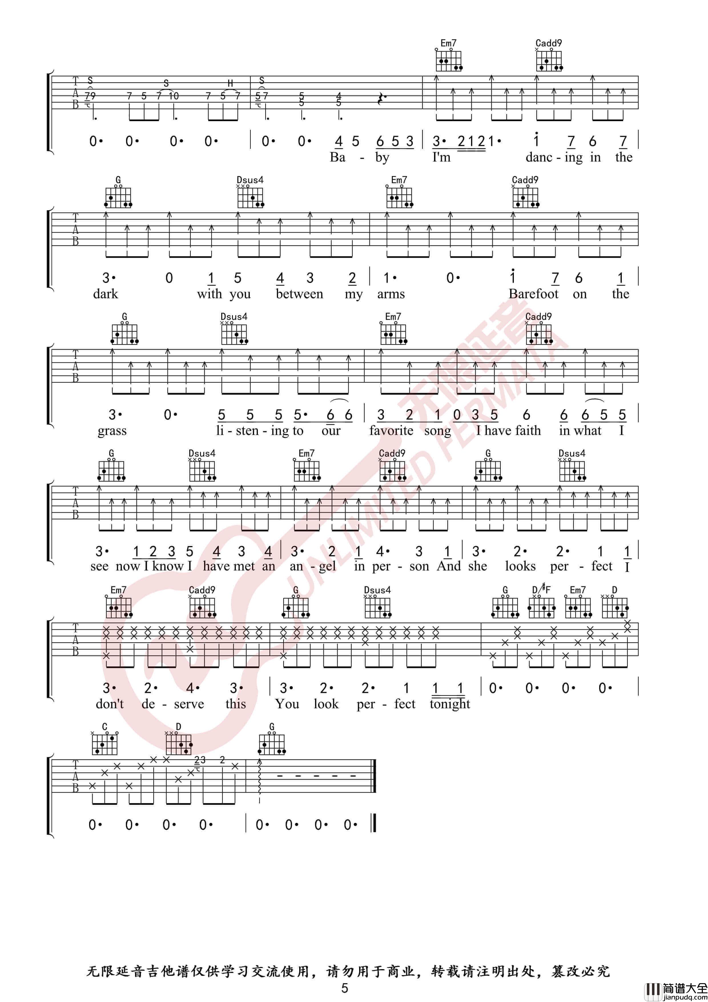 Perfect吉他谱_Ed_Sheeran黄老板_G调弹唱六线谱_无限延音