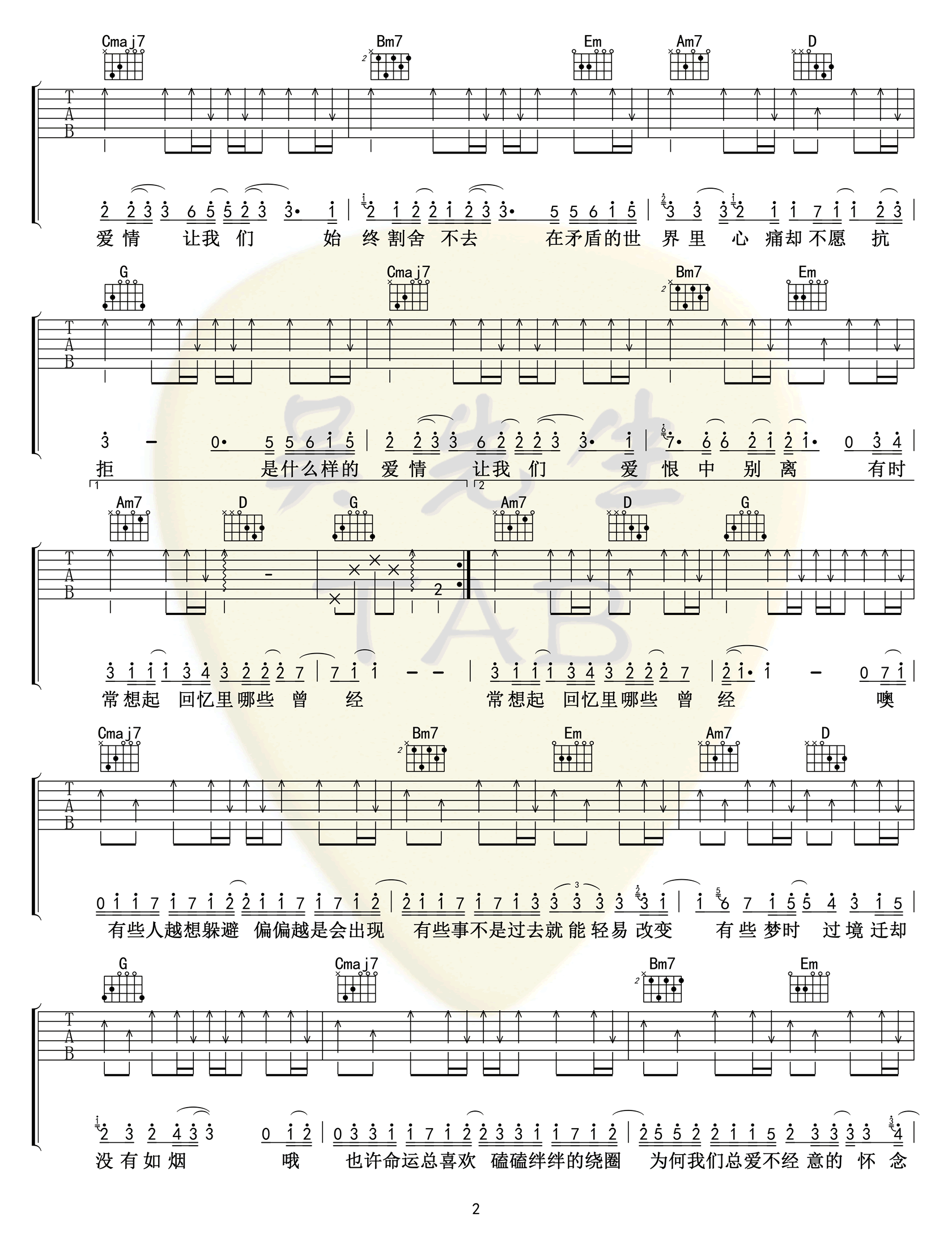 什么样的爱情吉他谱_张阳阳_G调_弹唱六线谱