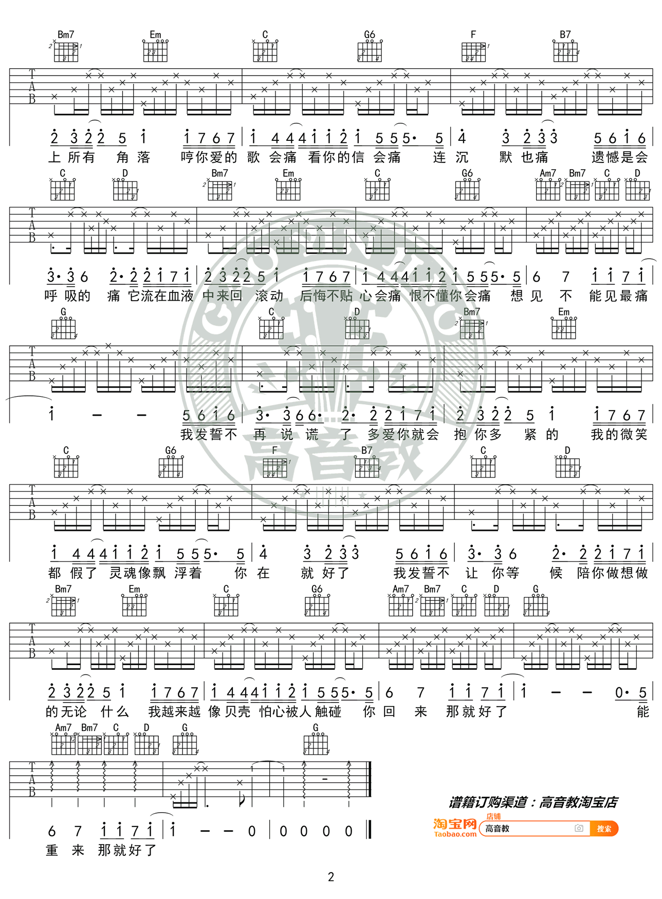会呼吸的痛吉他谱_梁静茹_G调六线谱_精华版