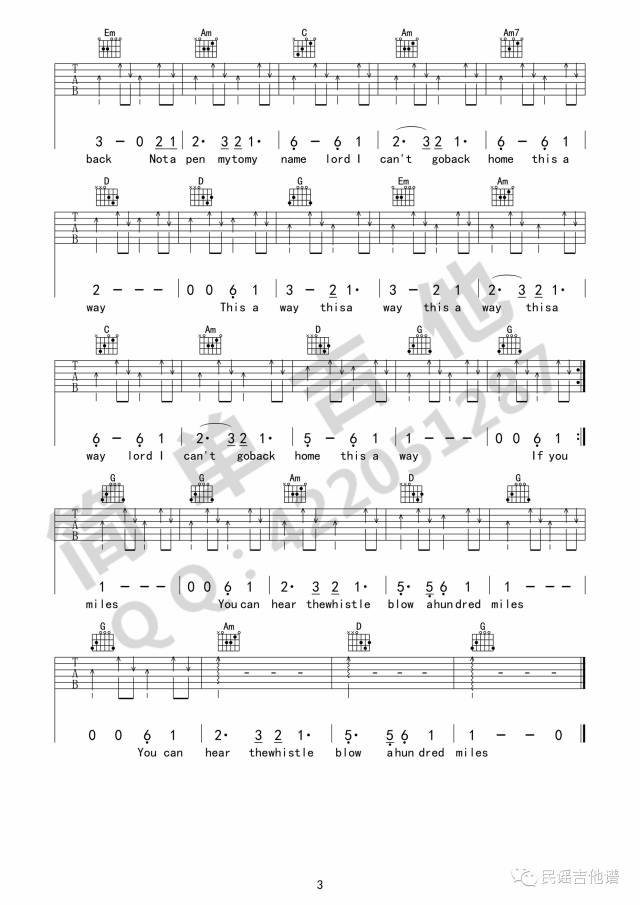 500里_500miles_G调吉他谱