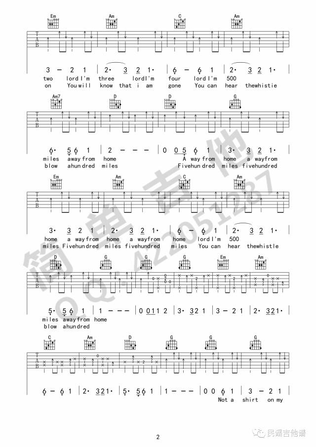500里_500miles_G调吉他谱