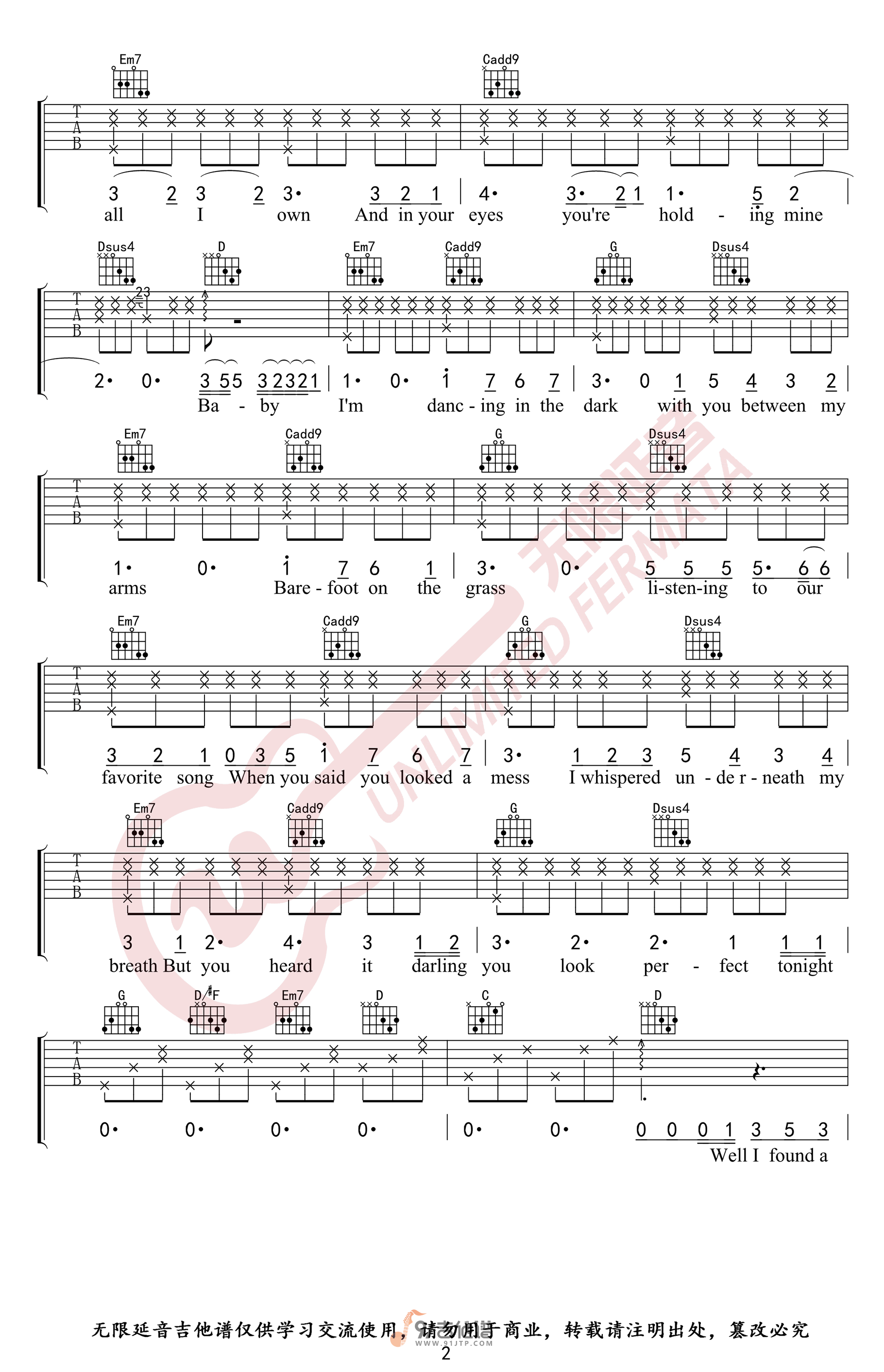 Ed_Sheeran_Perfect_吉他谱_G调指法原版编配_民谣吉他弹唱六线谱