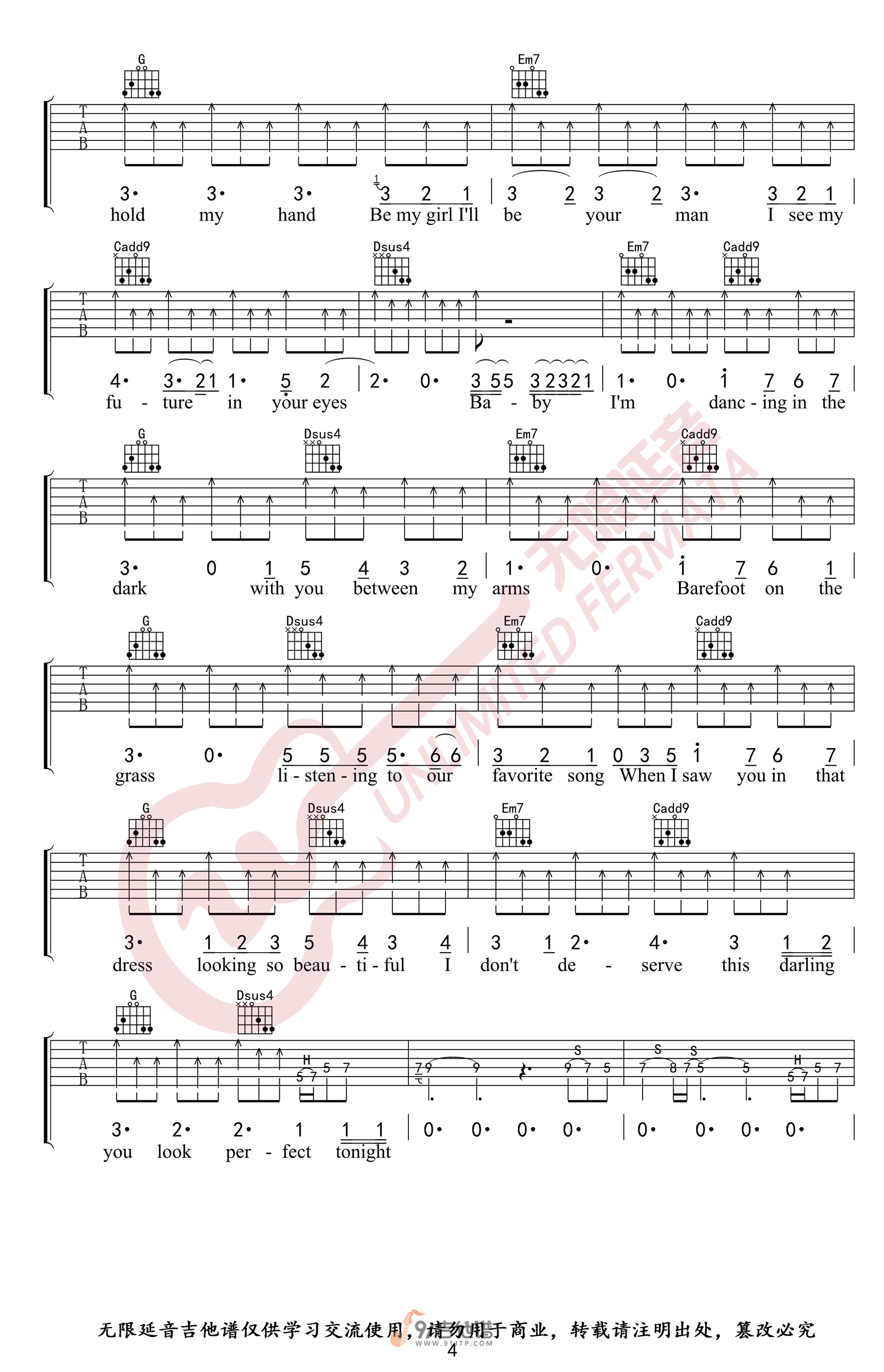 Ed_Sheeran_Perfect_吉他谱_G调指法原版编配_民谣吉他弹唱六线谱