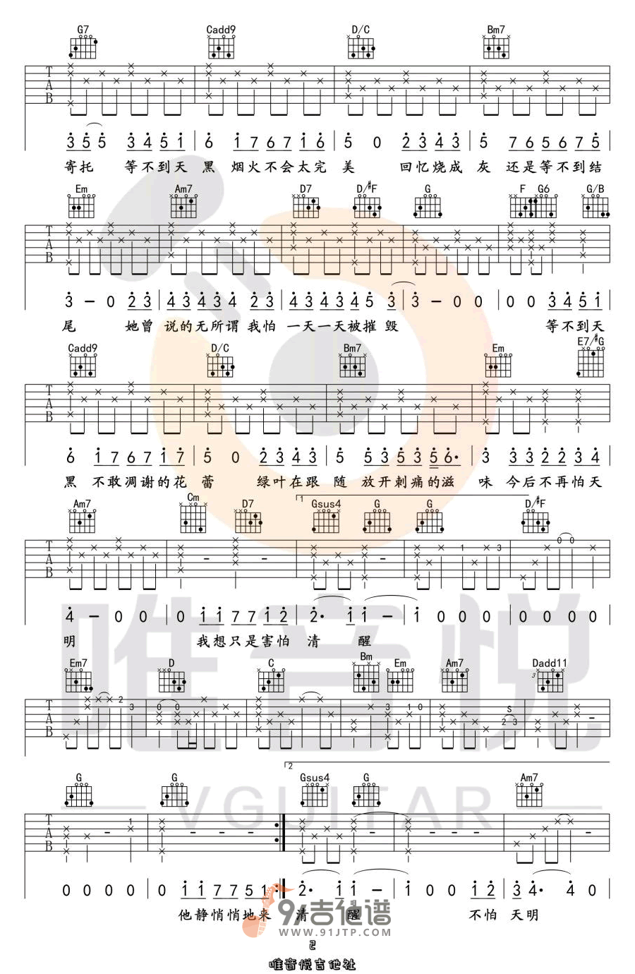 林俊杰_她说_吉他谱_G调指法原版编配_民谣吉他弹唱六线谱