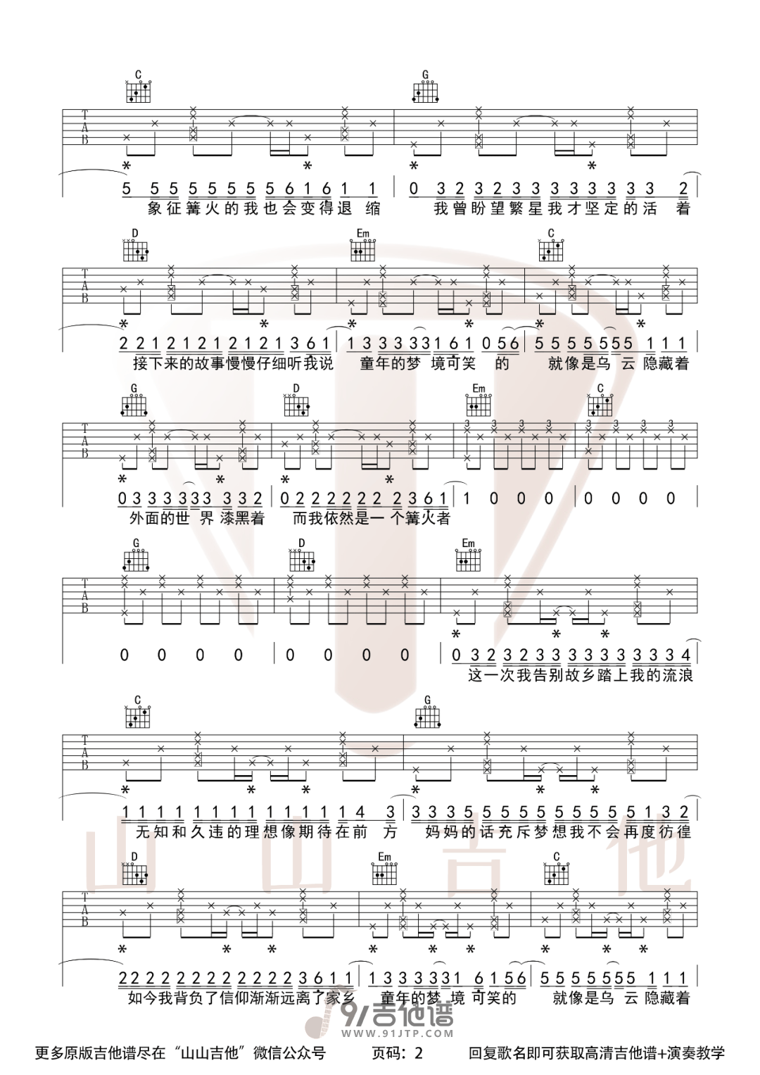 Zyboy忠宇_妈妈的话_吉他谱_G调指法原版编配_民谣吉他弹唱六线谱