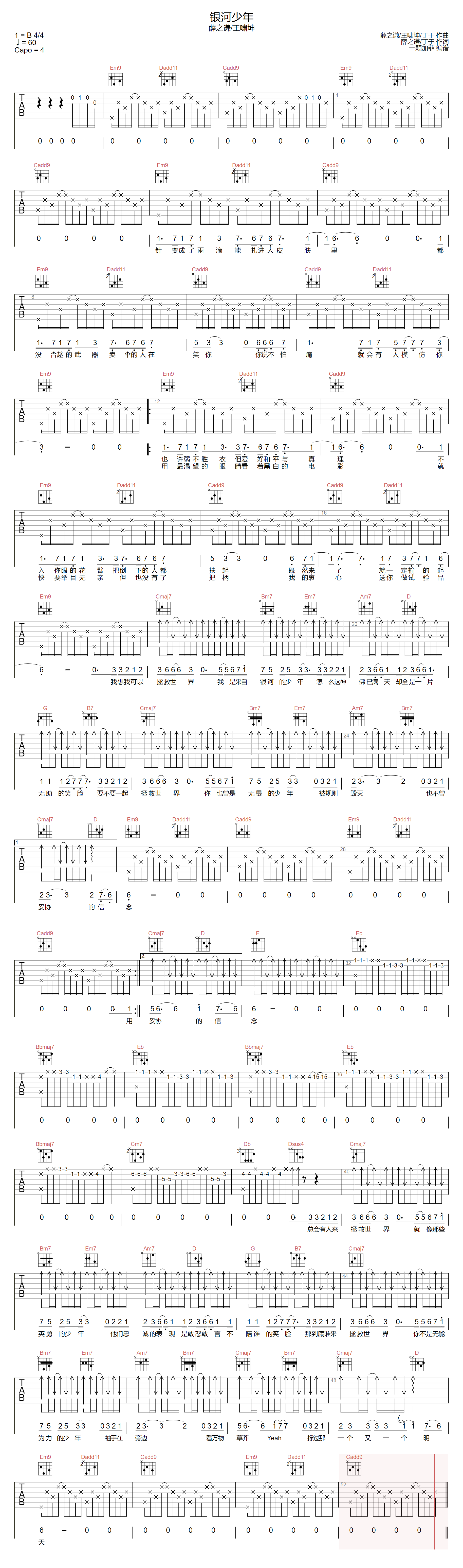 银河少年吉他谱-薛之谦