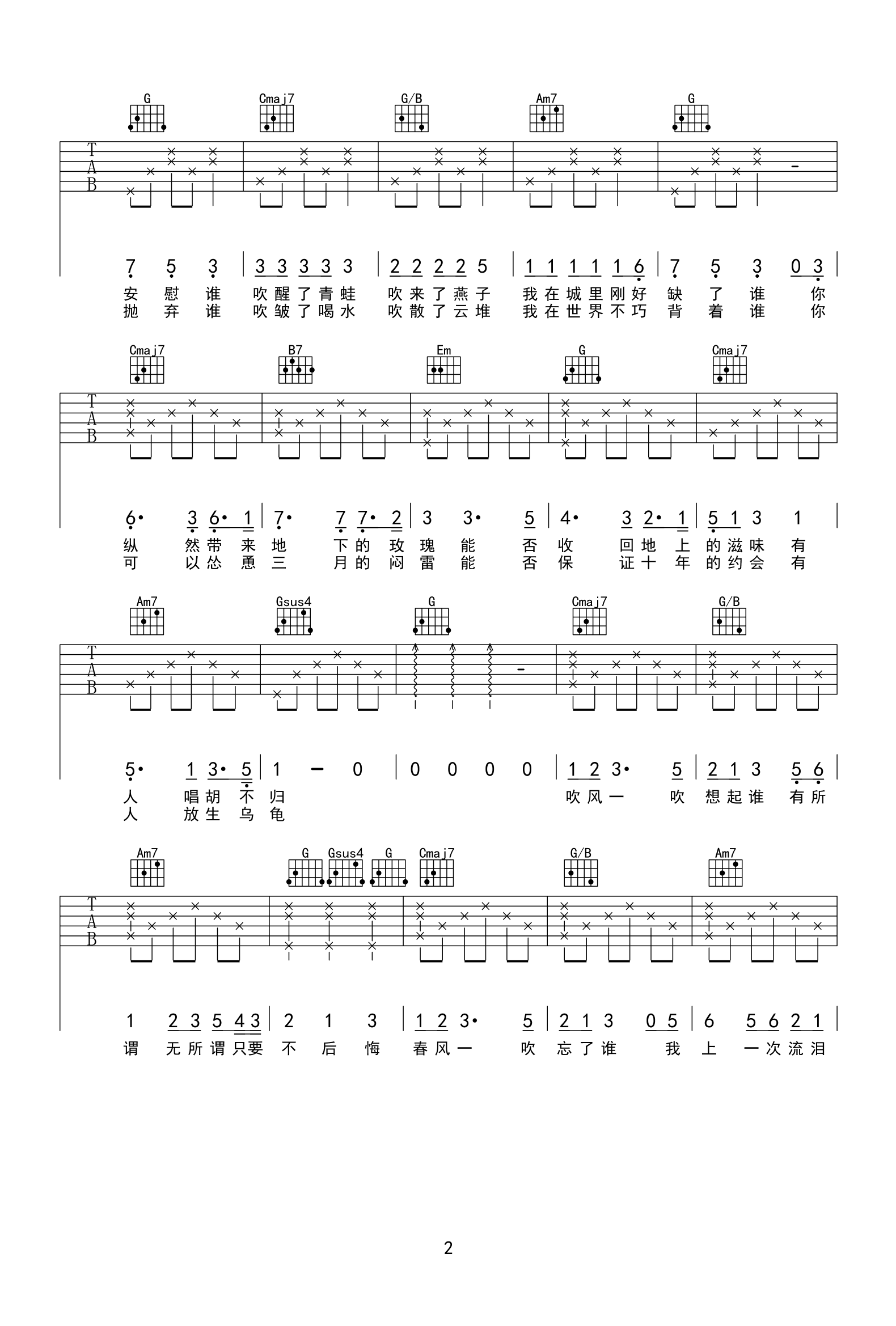 春风吹吉他谱2-方大同