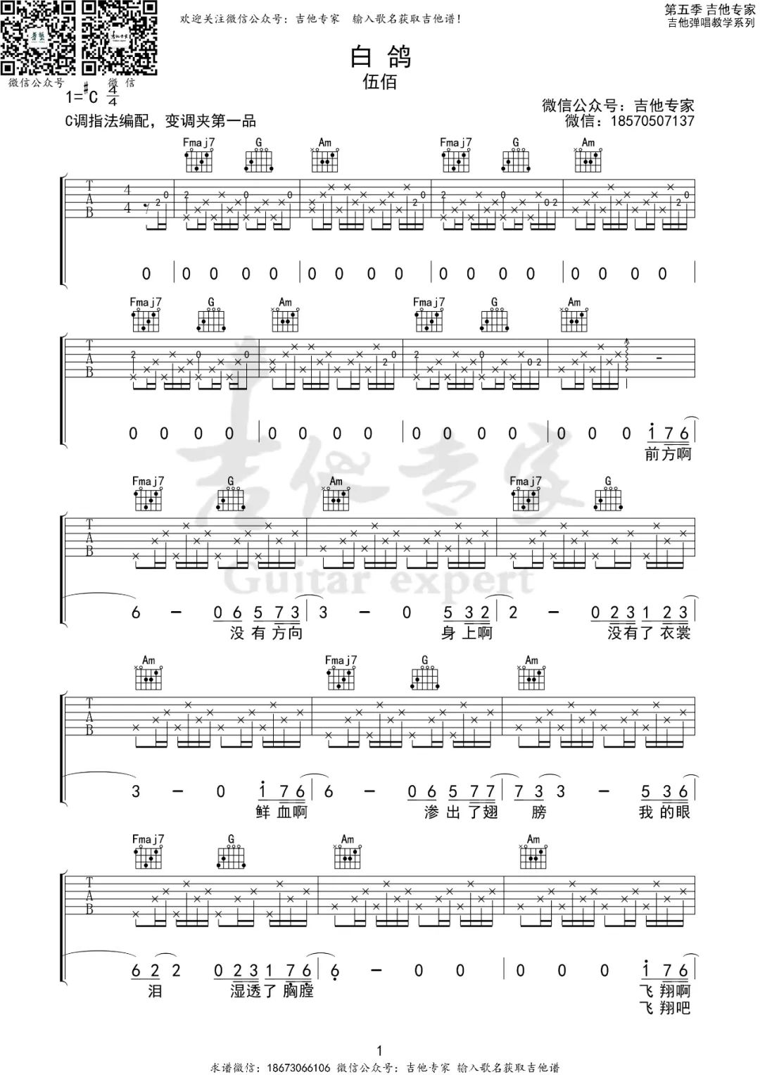 白鸽吉他谱1-伍佰