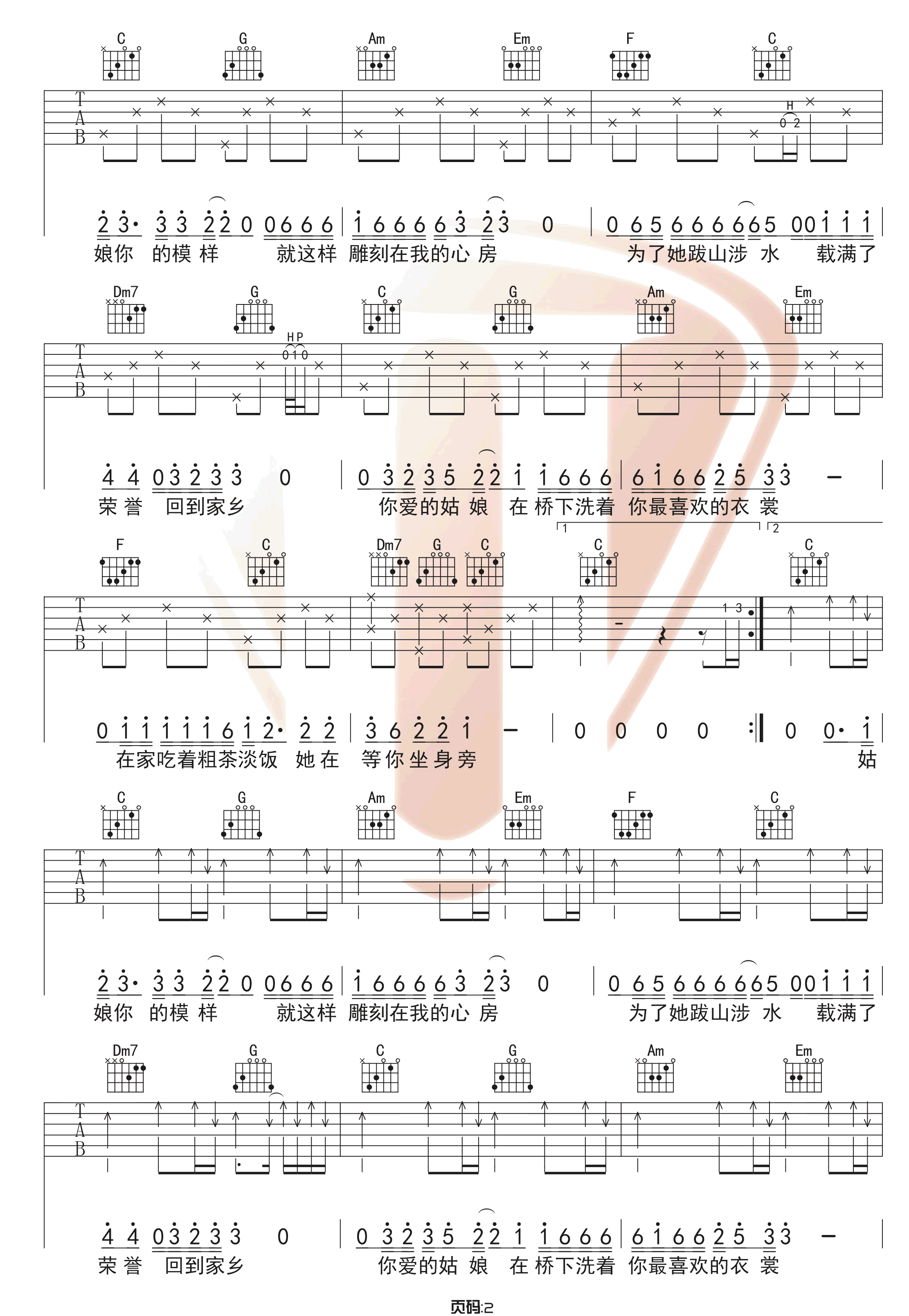你的姑娘吉他谱2-隔壁老樊