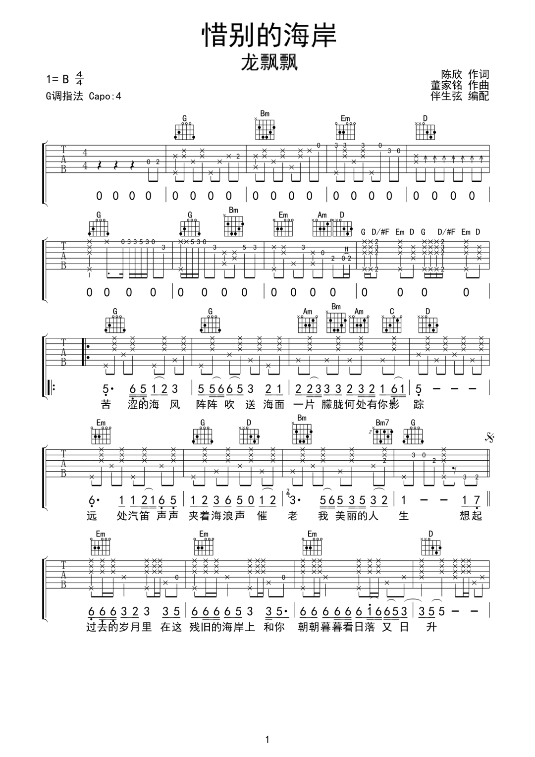 惜别的海岸吉他谱1-岳云鹏