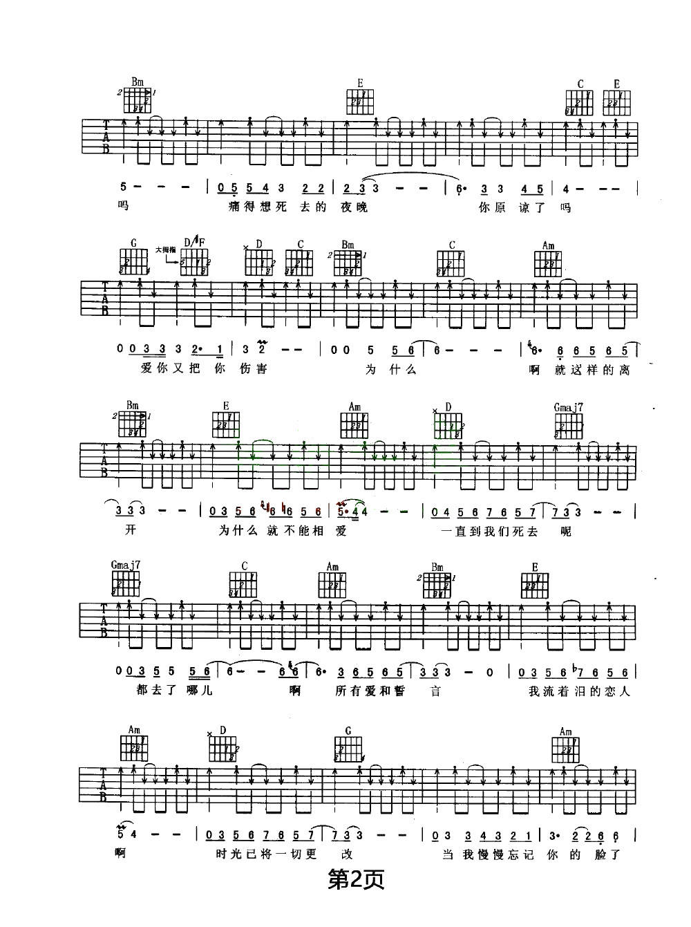 我爱你再见吉他谱2-朴树