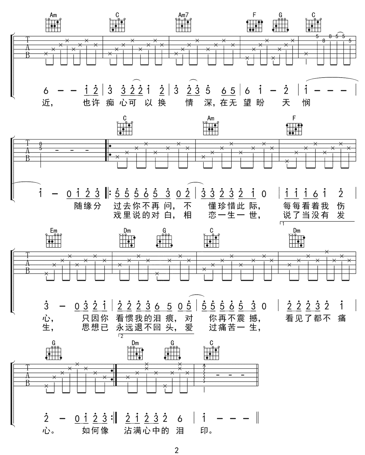 痴心换情深吉他谱2-周慧敏