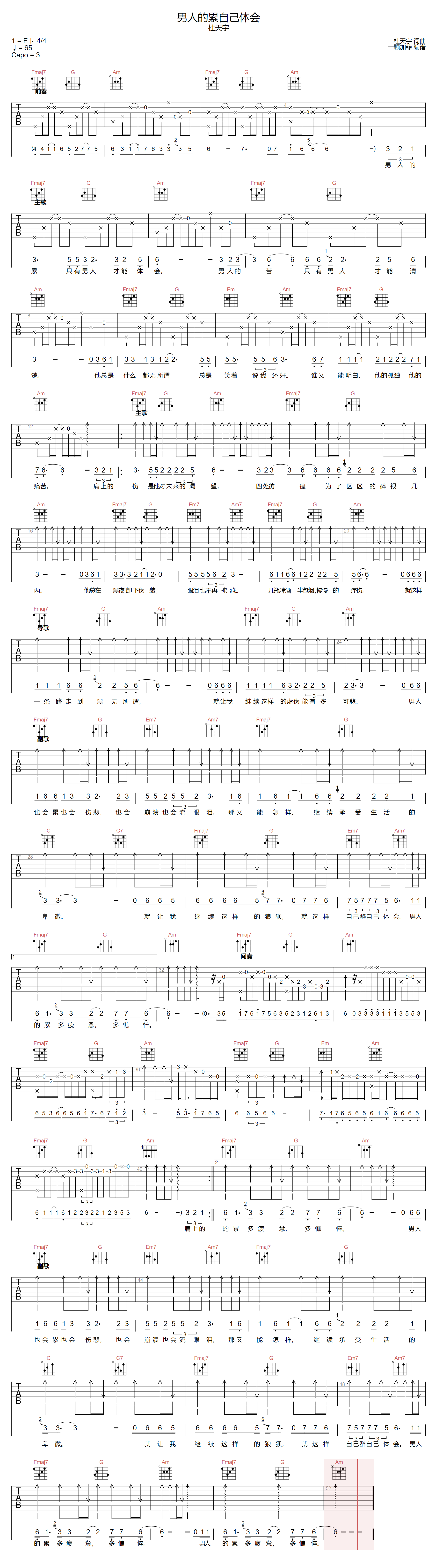 男人的累自己体会吉他谱-杜天宇
