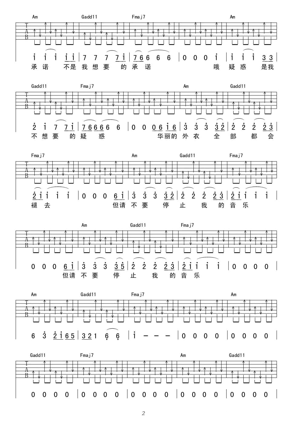 不要停止我的音乐吉他谱2-痛仰乐队