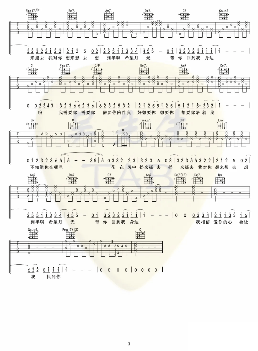 鱼仔吉他谱3-卢广仲