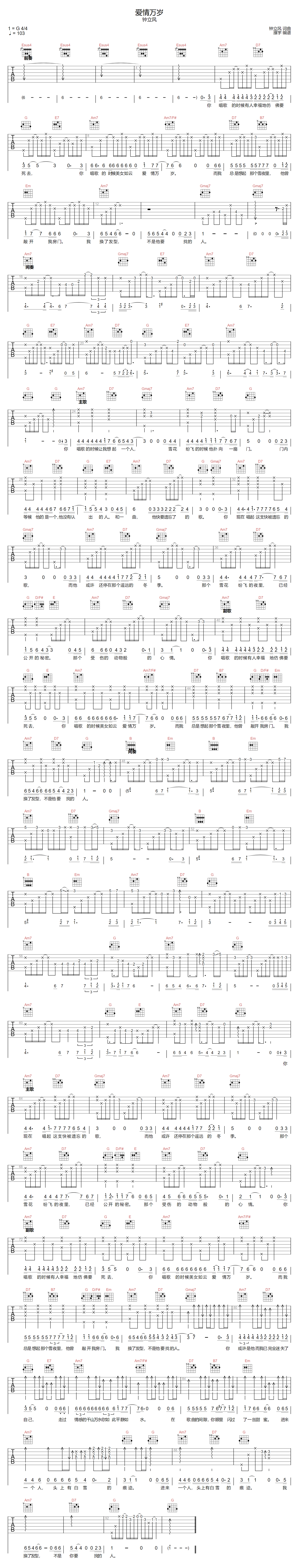 爱情万岁吉他谱-钟立风