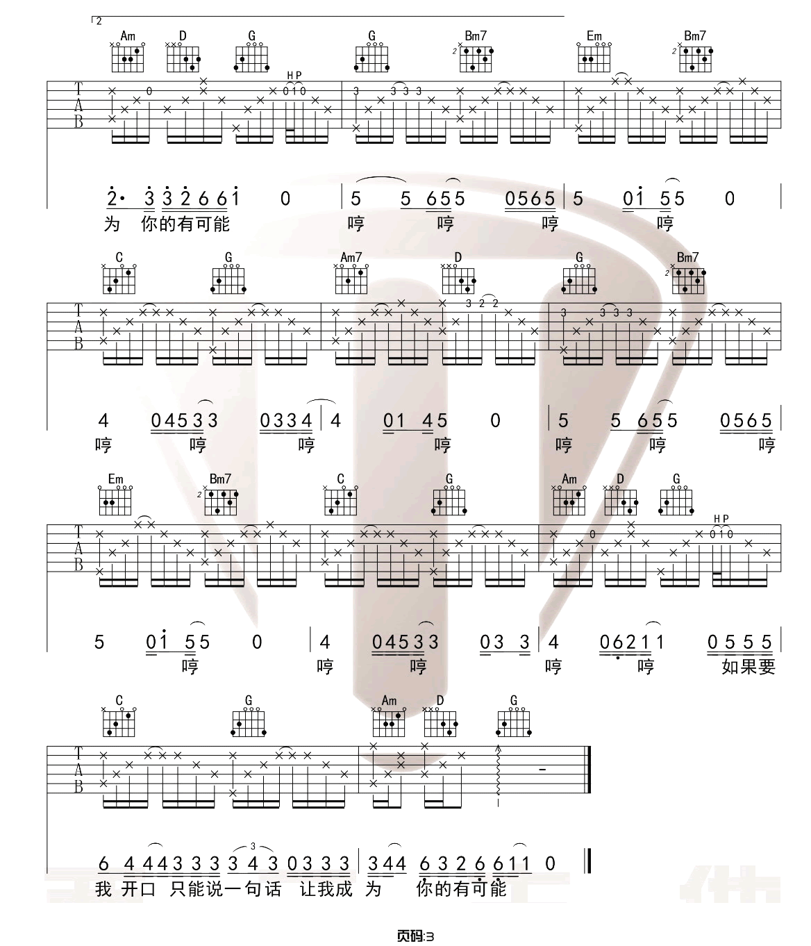 有可能的夜晚吉他谱3-曾轶可