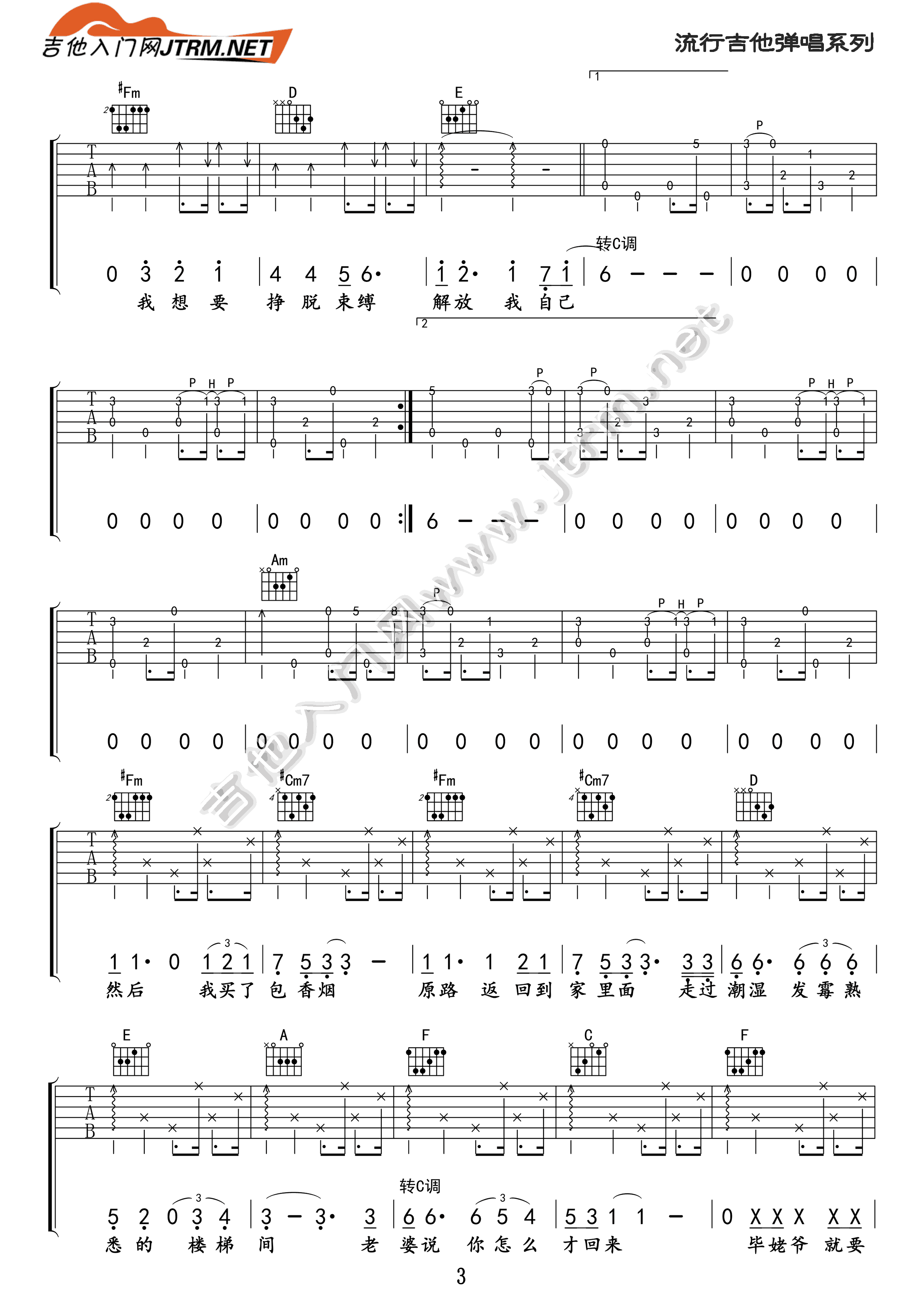 我从来没去过纽约吉他谱3-筷子兄弟