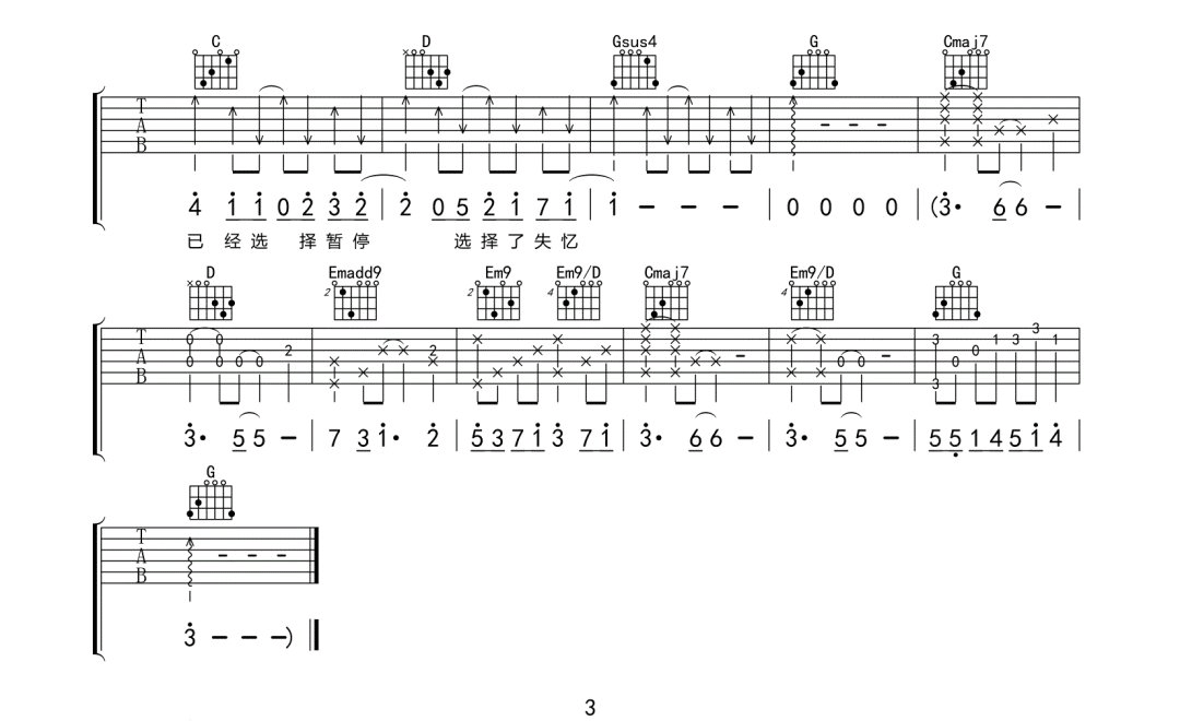 选择失忆吉他谱3-季彦霖