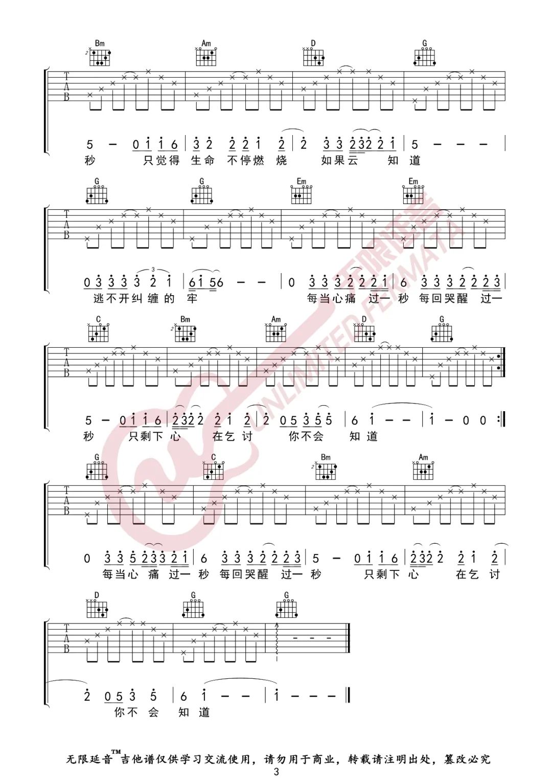 如果云知道吉他谱3-许茹芸
