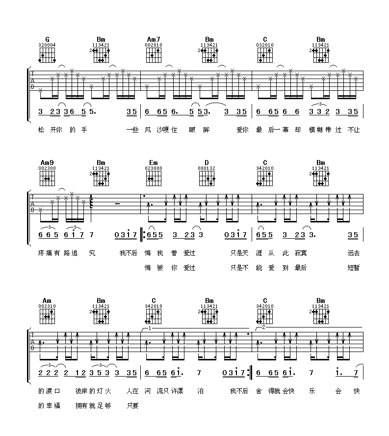 我不后悔吉他谱2-郑源