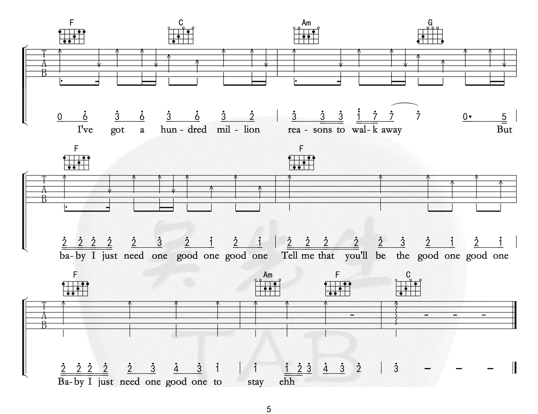 Million-Reasons吉他谱5-Lady-Gaga