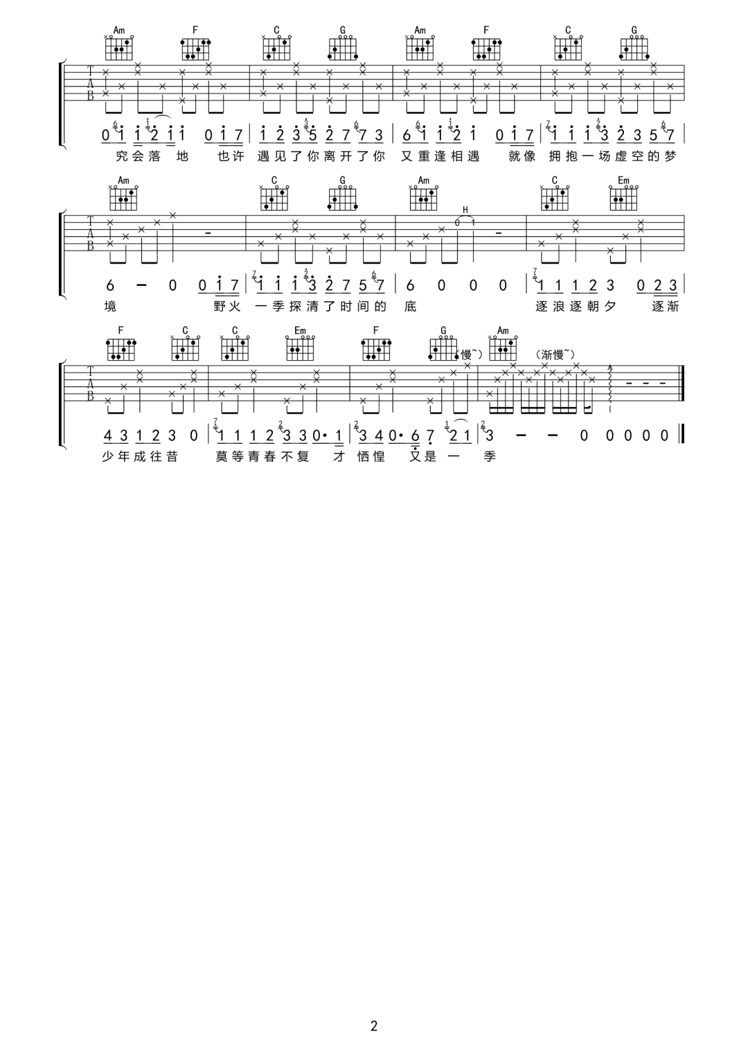 野火一季吉他谱2-张良成