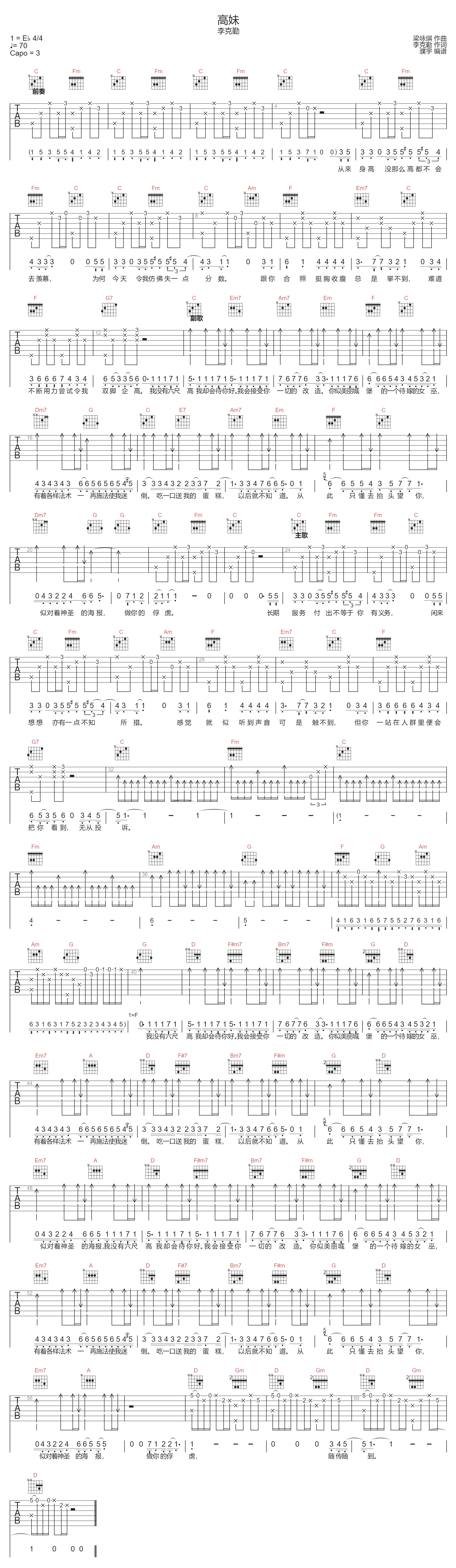高妹吉他谱-李克勤