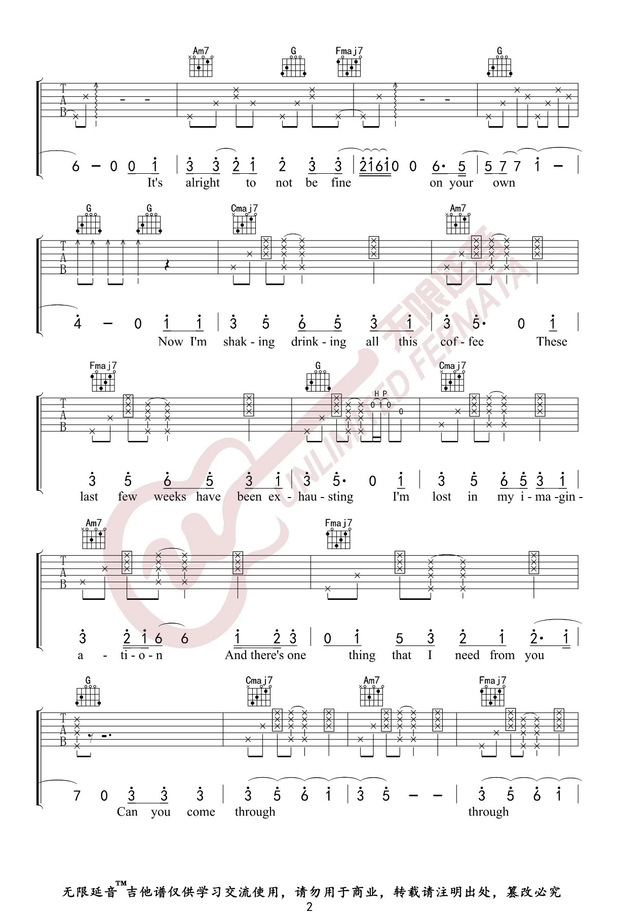 Comethru吉他谱2-Jeremy-Zucker