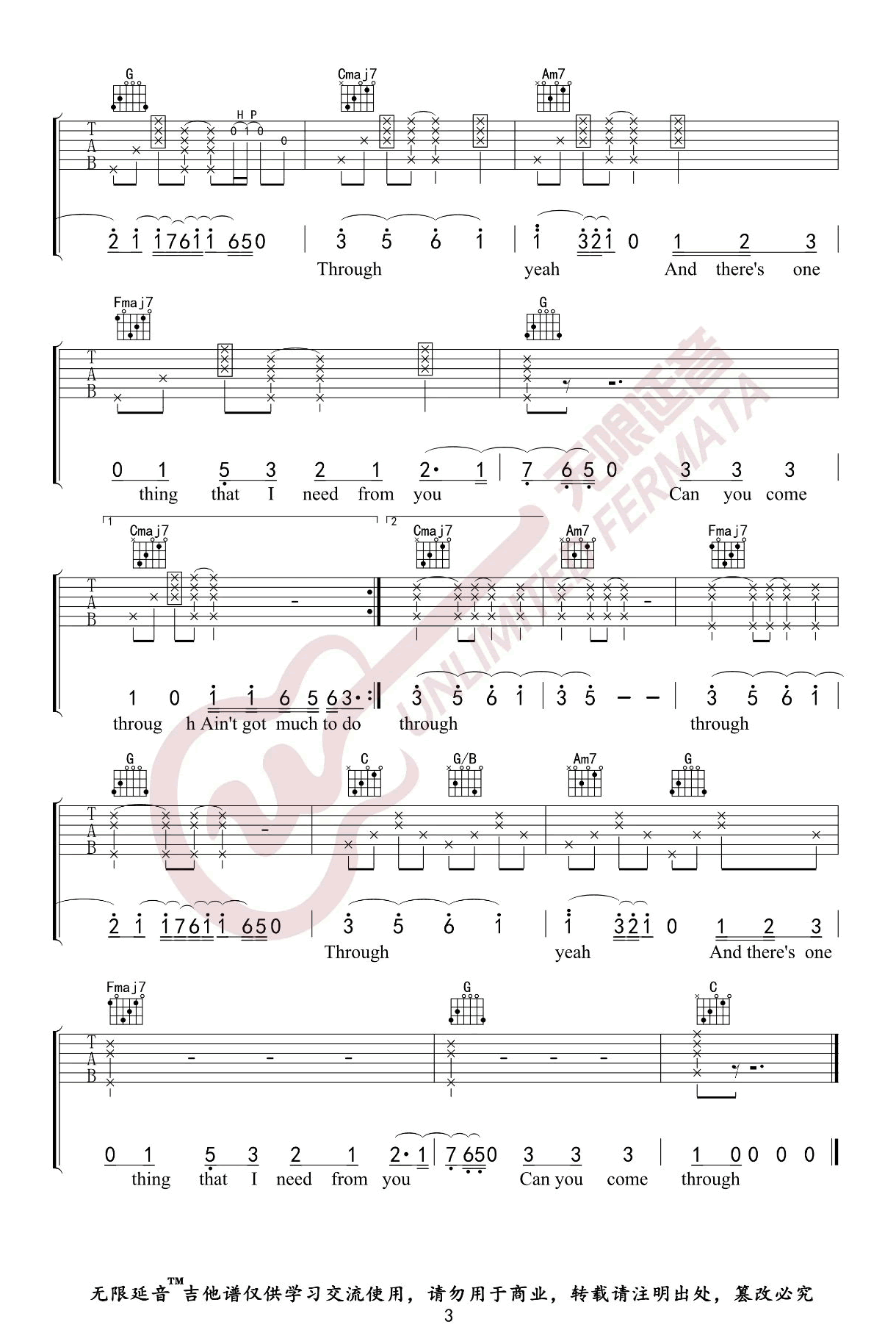 Comethru吉他谱3-Jeremy-Zucker