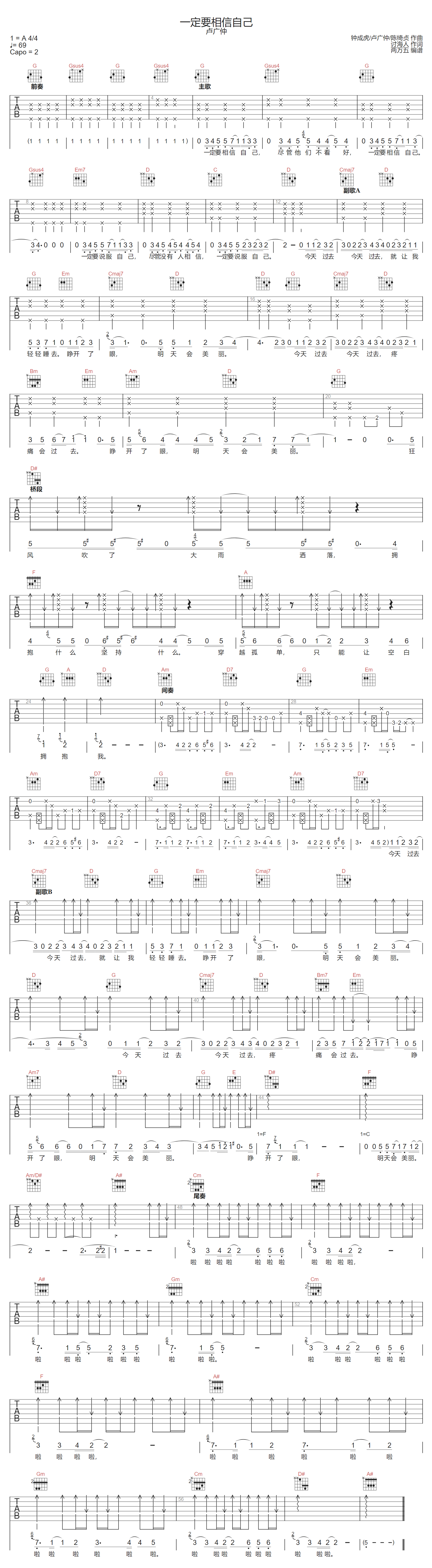 一定要相信自己吉他谱-卢广仲
