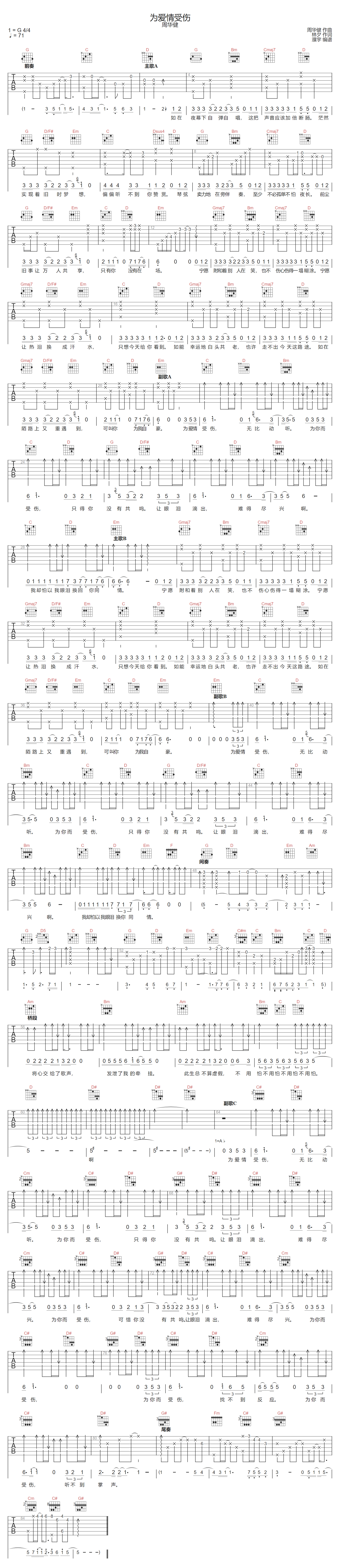 为爱情受伤吉他谱-周华健