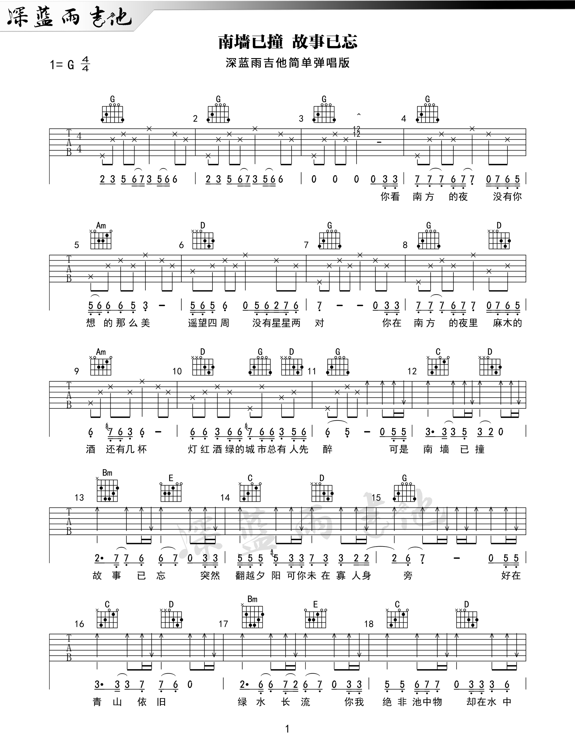 南墙已撞故事已忘吉他谱1-林启得