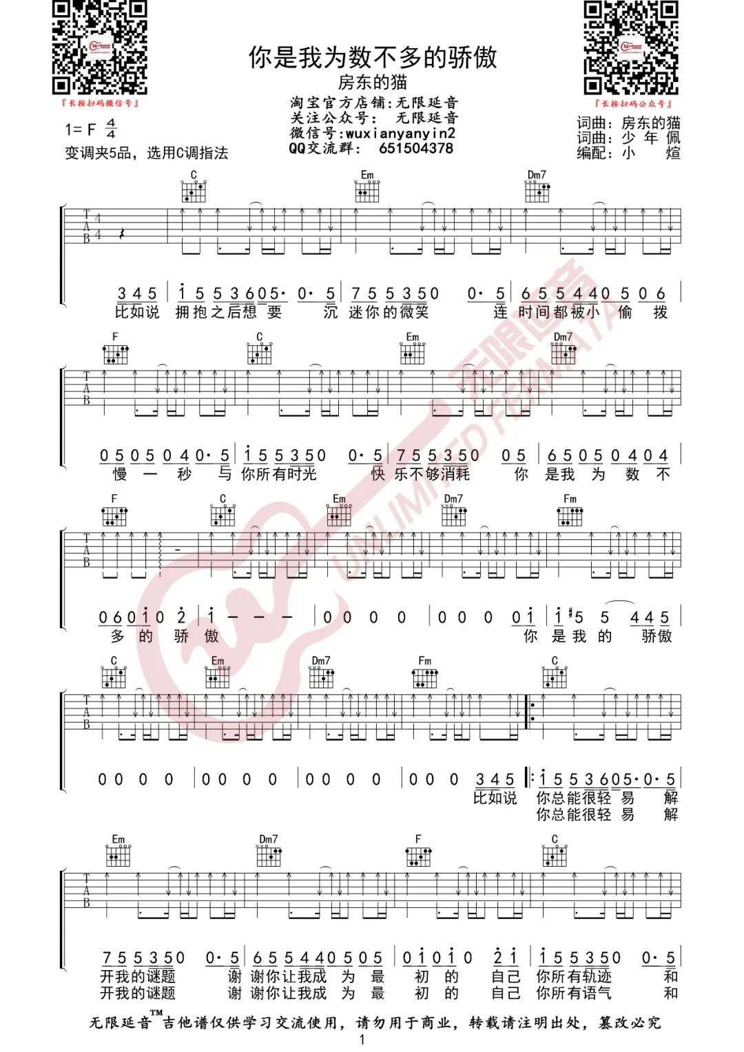 你是我为数不多的骄傲吉他谱1-房东的猫