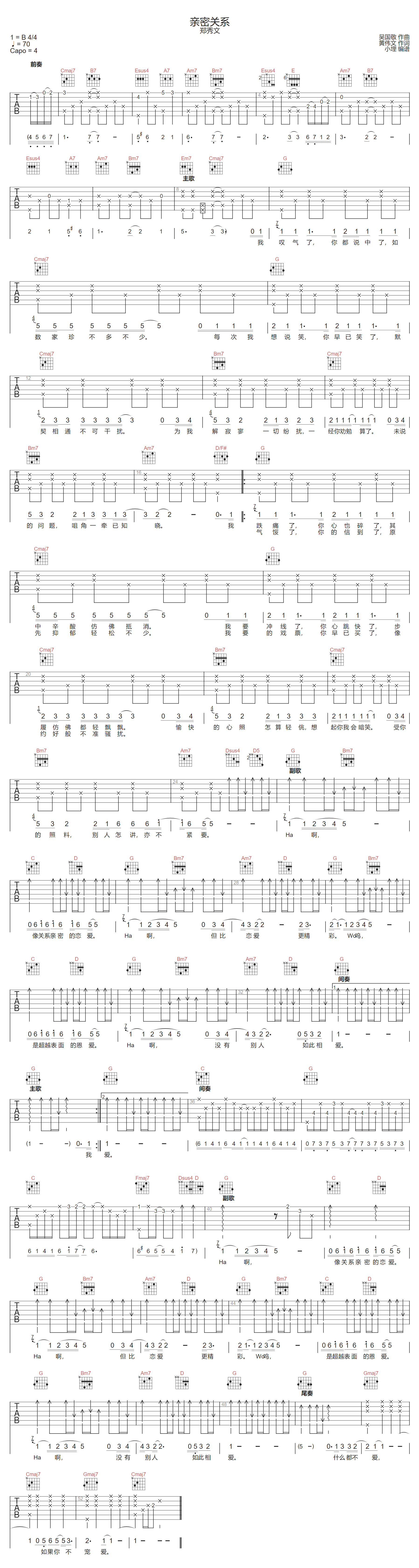 亲密关系吉他谱-郑秀文