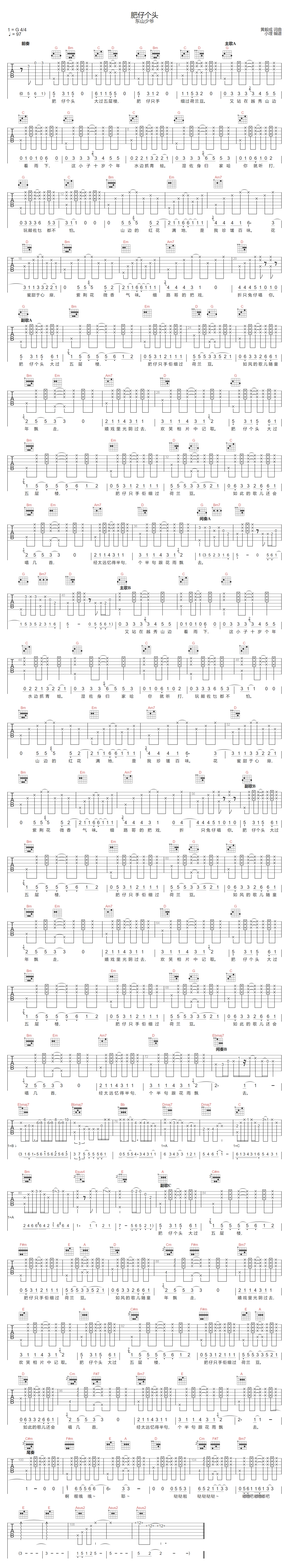 肥仔个头吉他谱-东山少爷