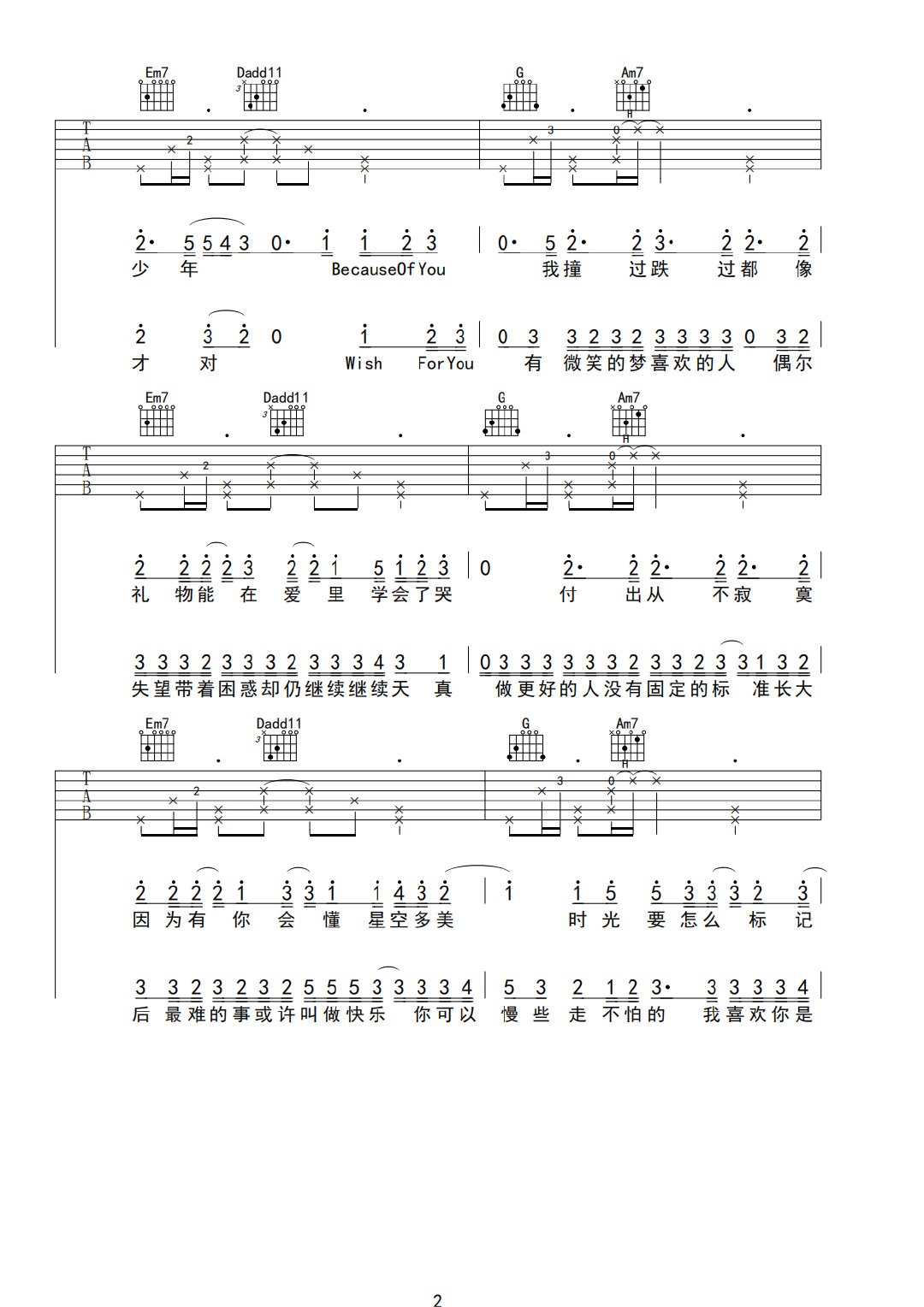 明天见吉他谱2-tfboys